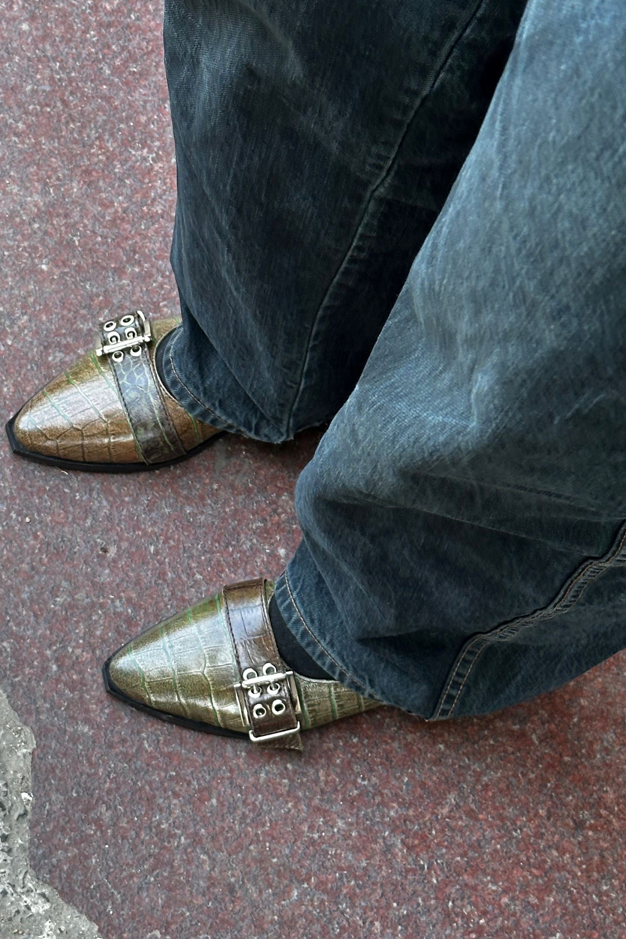 Buckled Ballet Flats in Rare Green