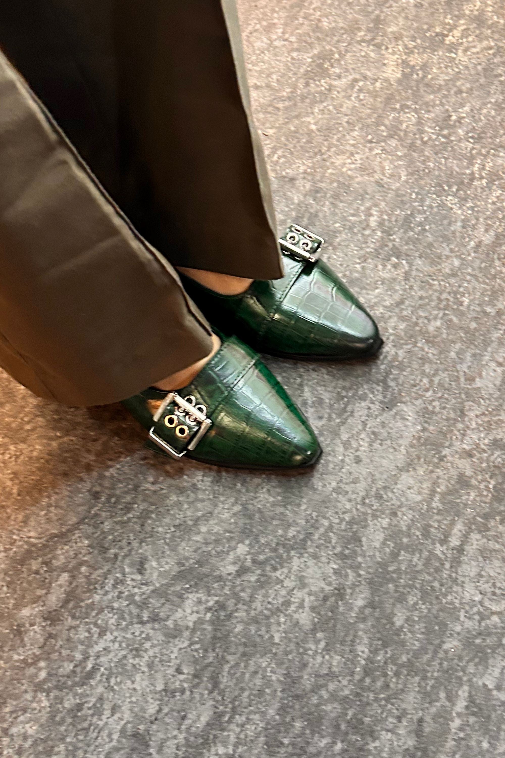 Buckled Ballet Flats in Forest Green