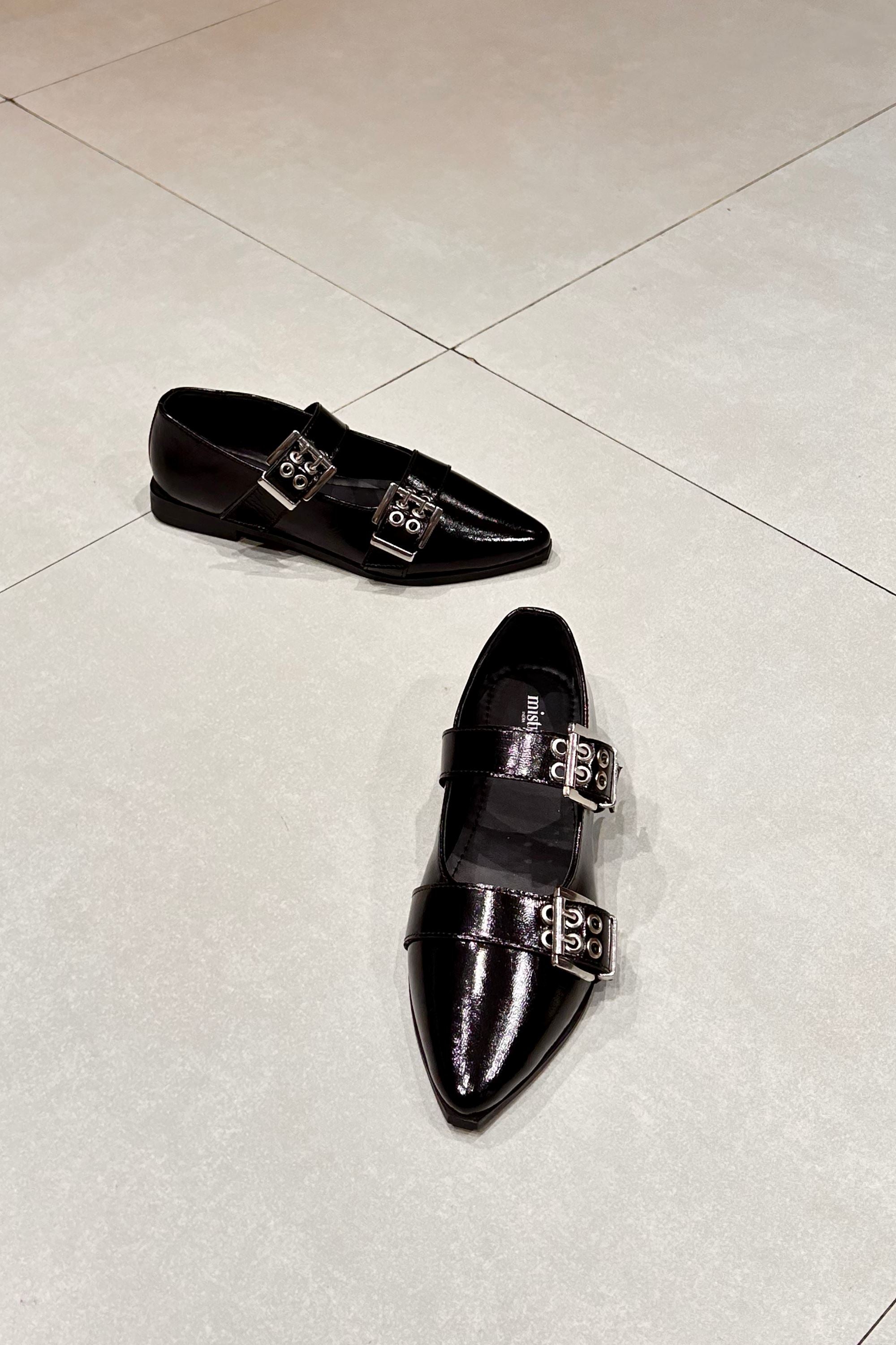 Buckled Ballet Flats in Black Patent Leather