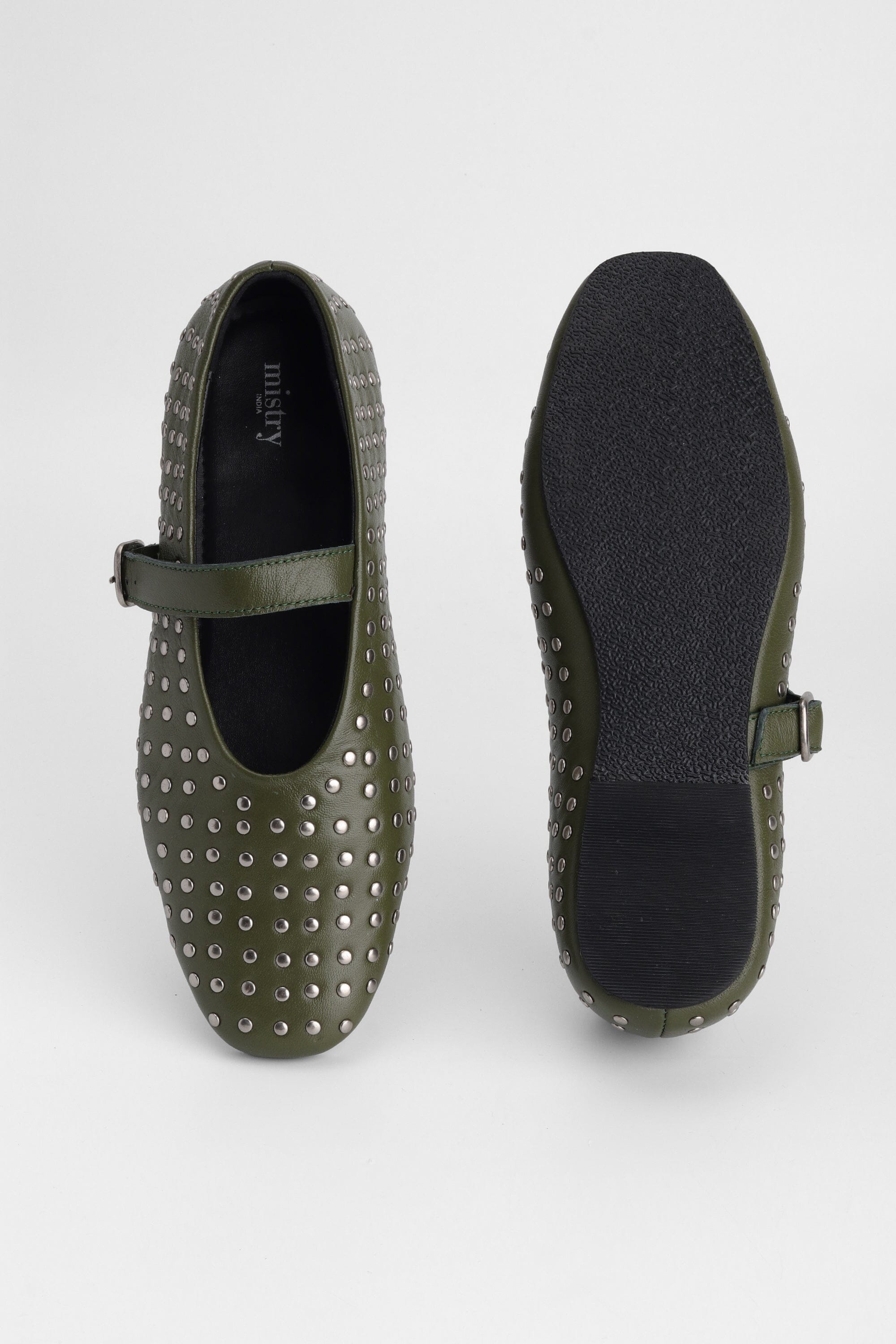Olive Green Ballet Flats with Rivets