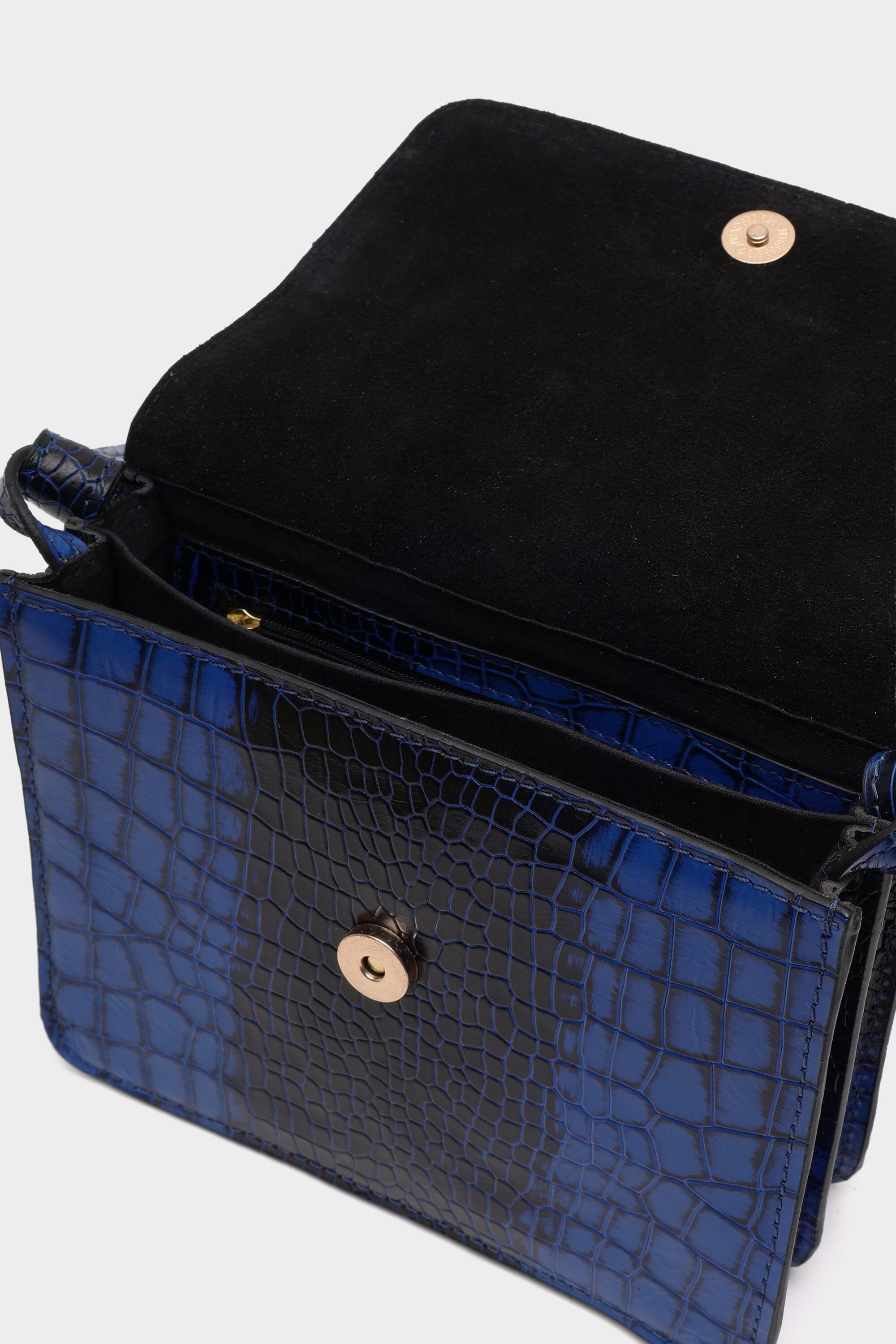 Classic Flap Croc Embossed Bag in Midnight Blue