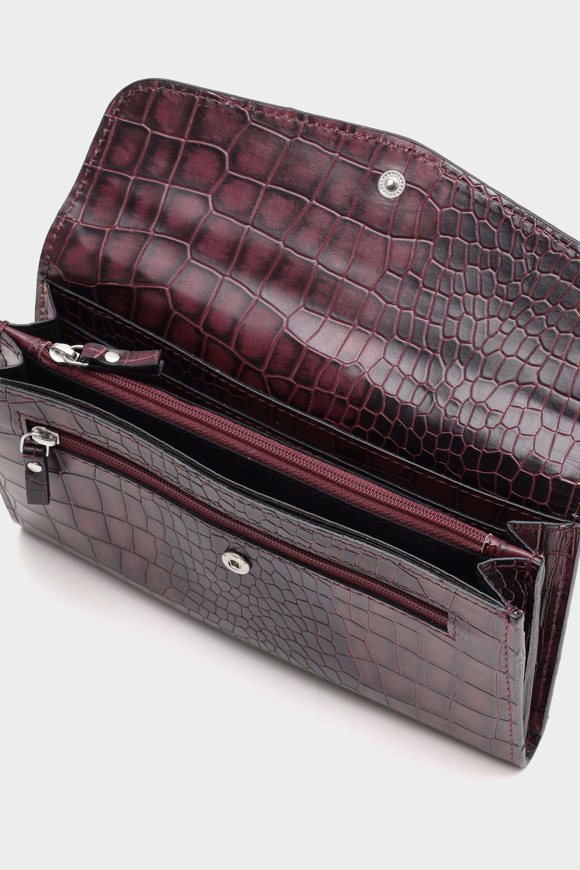 Croc-Embossed Leather Wallet In Mulberry