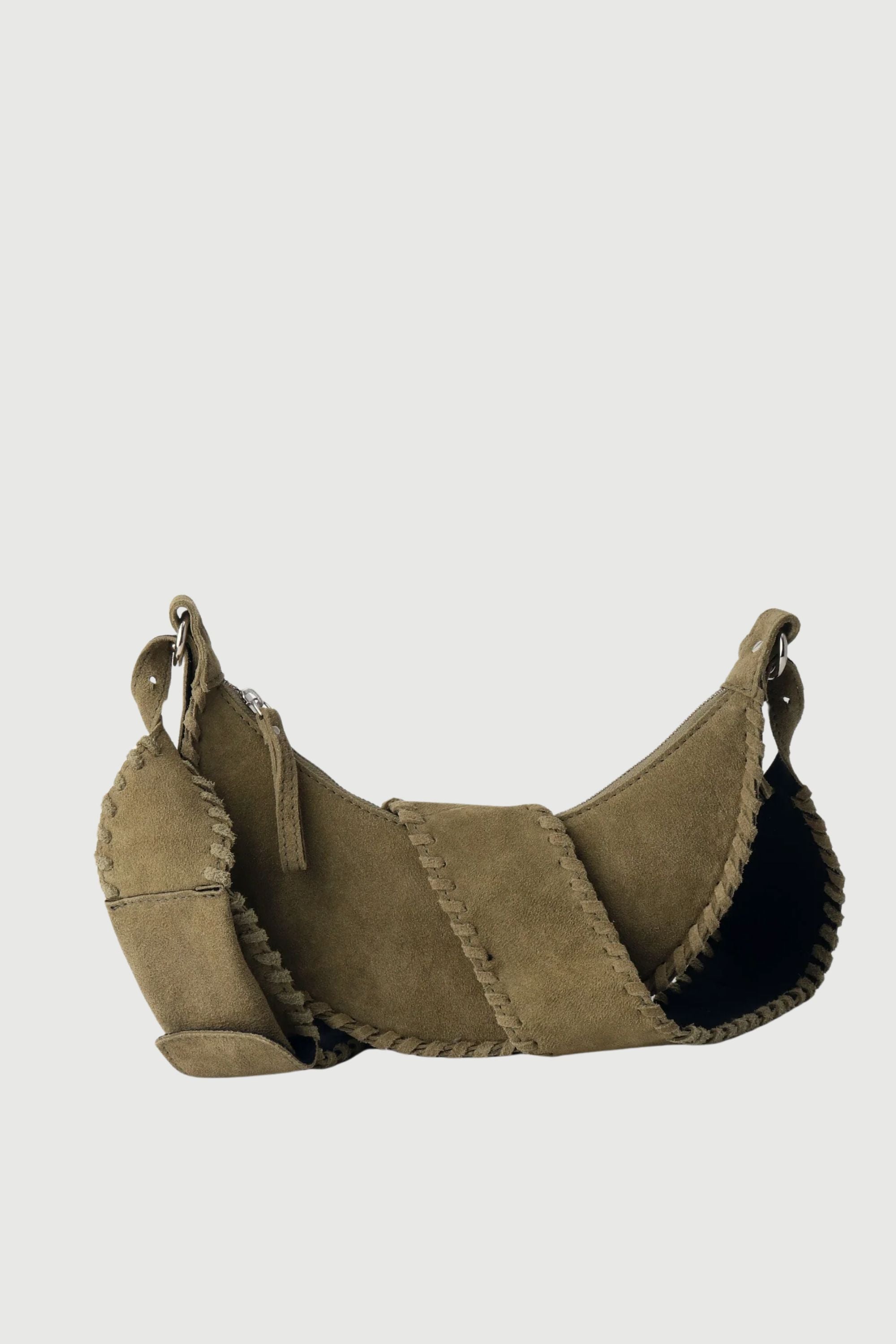 Selena - Olive Green Suede Whipstitch