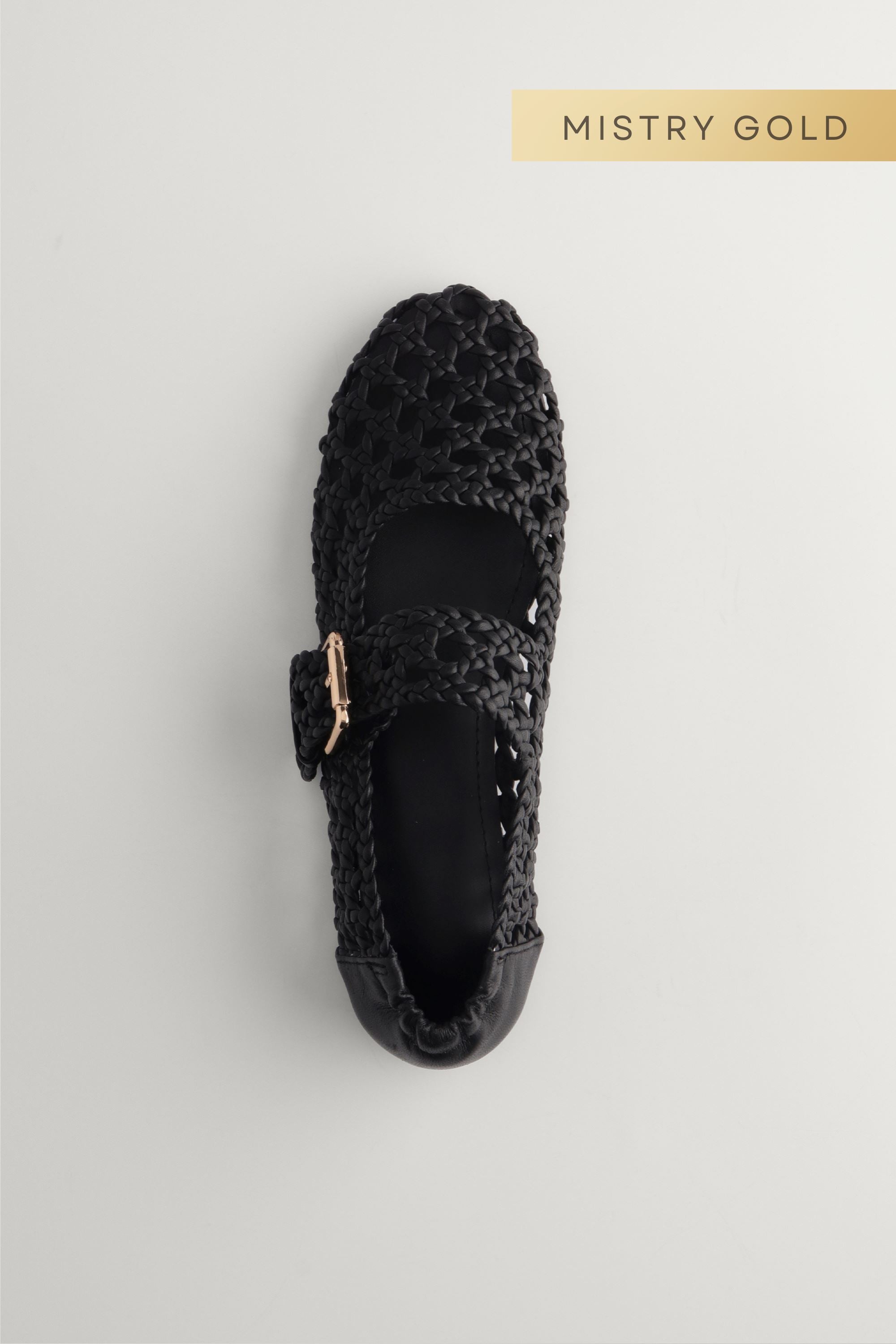 Woven Buckled Flats in Black