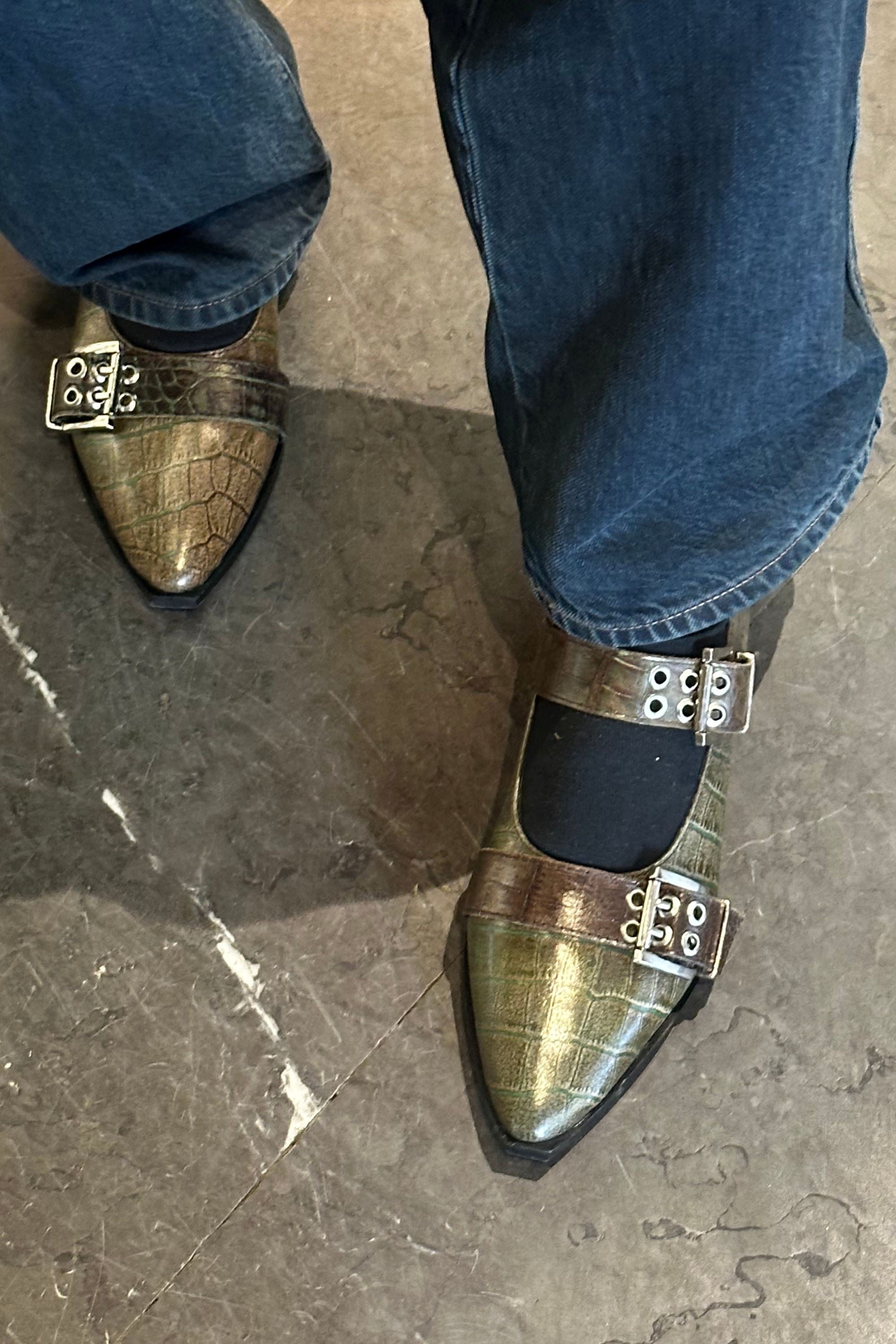 Buckled Ballet Flats in Rare Green