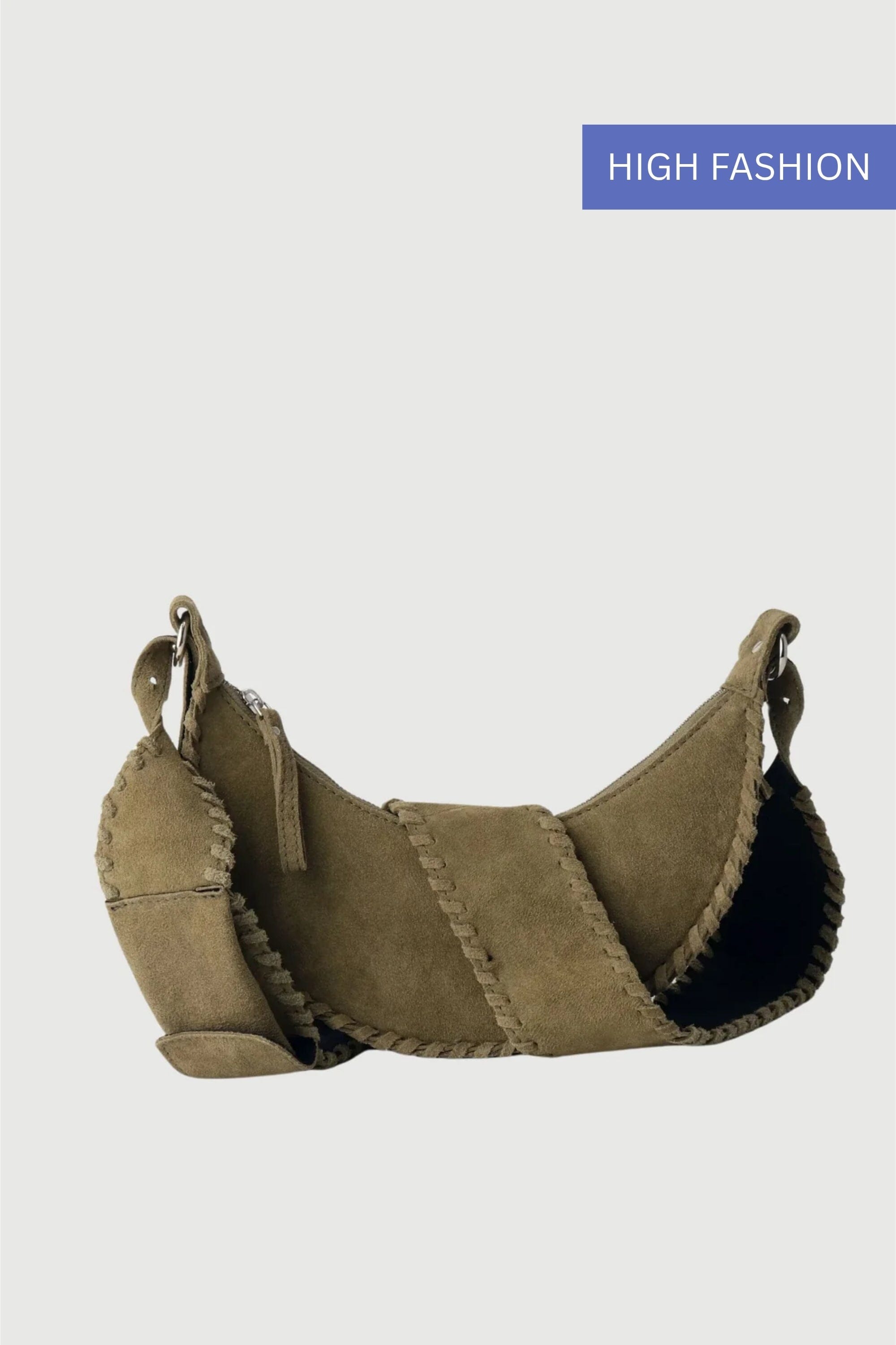 Selena - Olive Green Suede Whipstitch