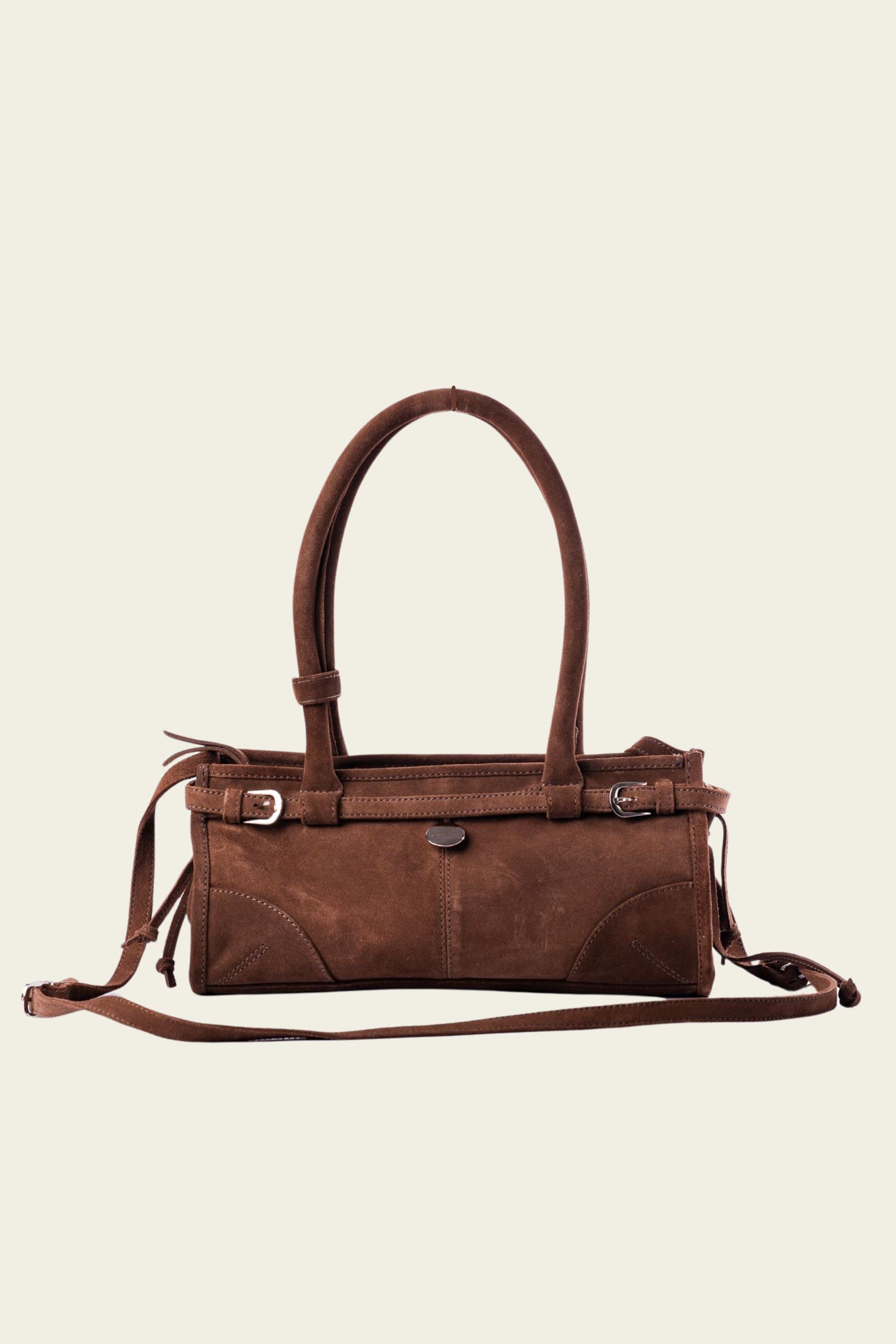 Benny Shoulder Bag in Brown Suede