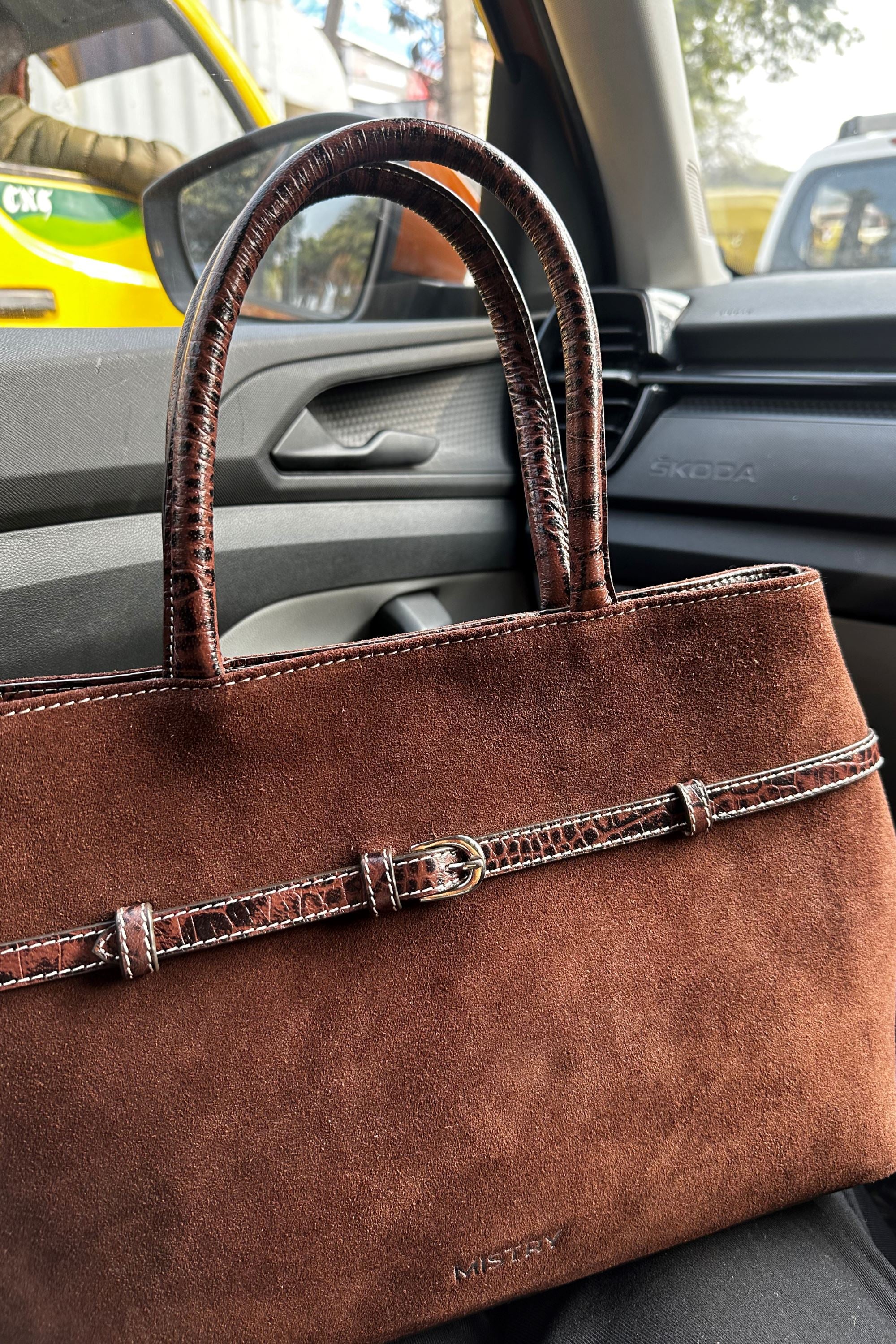 Demi Handbag in Brown Suede