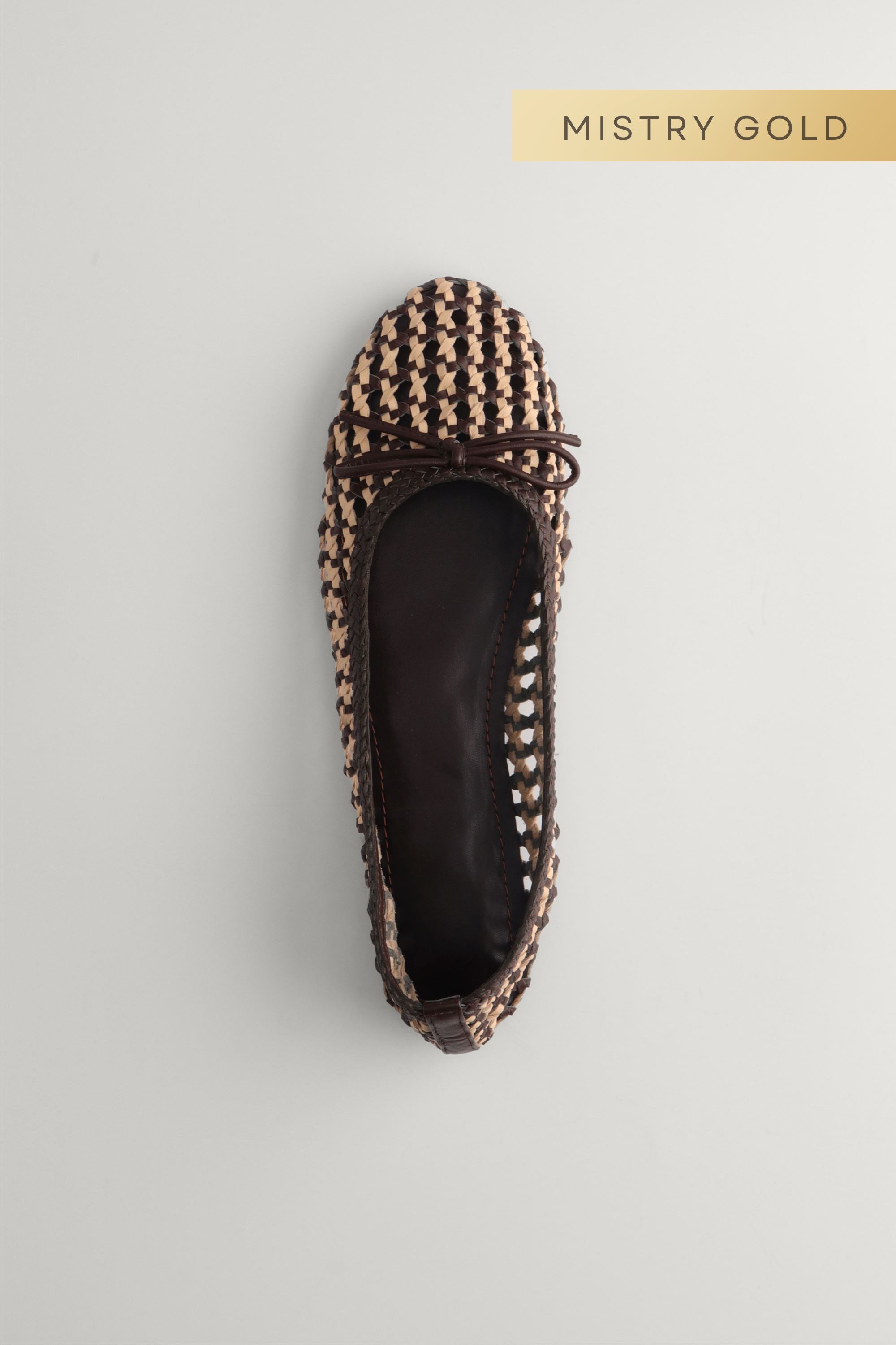 Woven Leather Ballerinas in Ecru and Brown