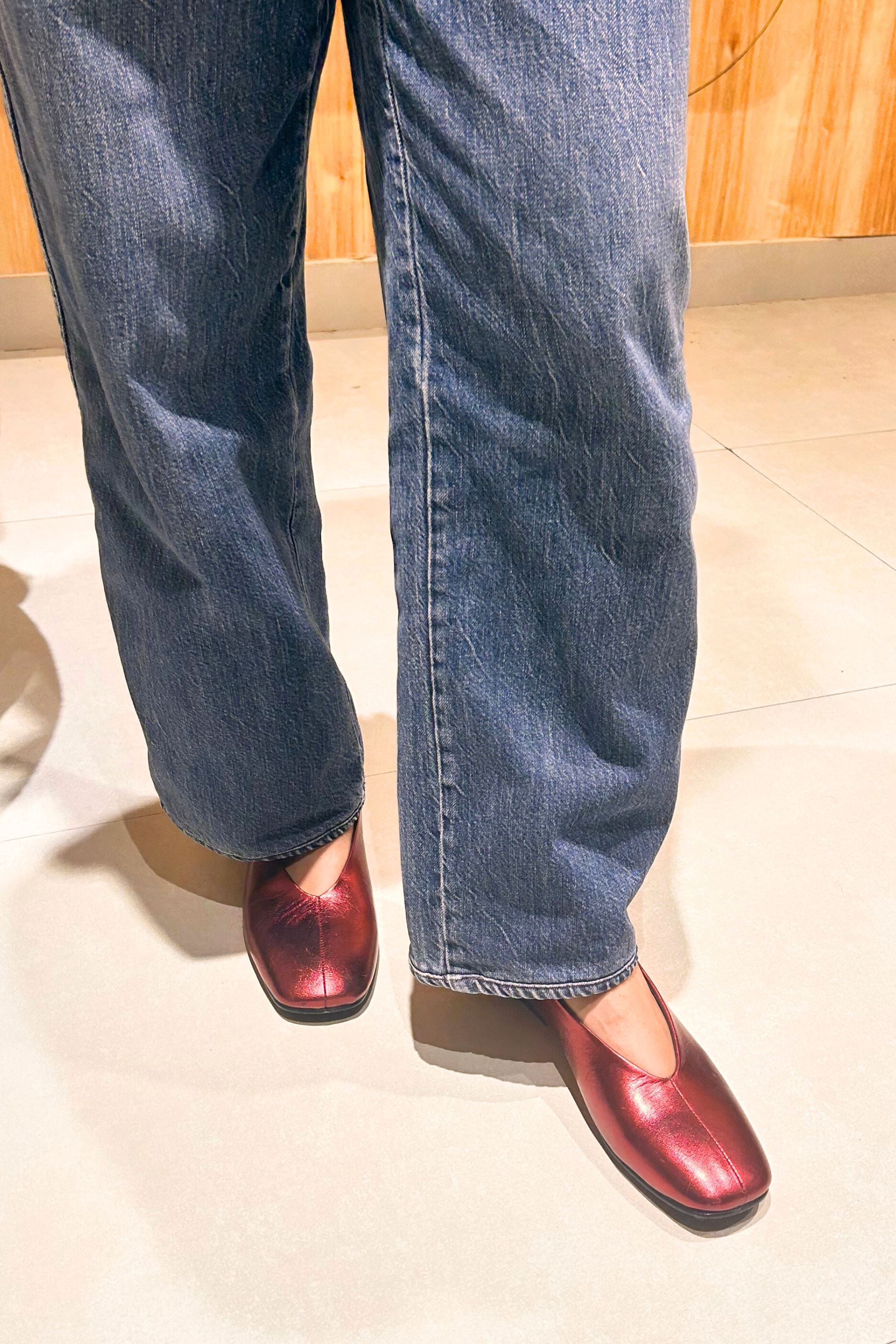 Ballet Flats in Crushed Metallic Red