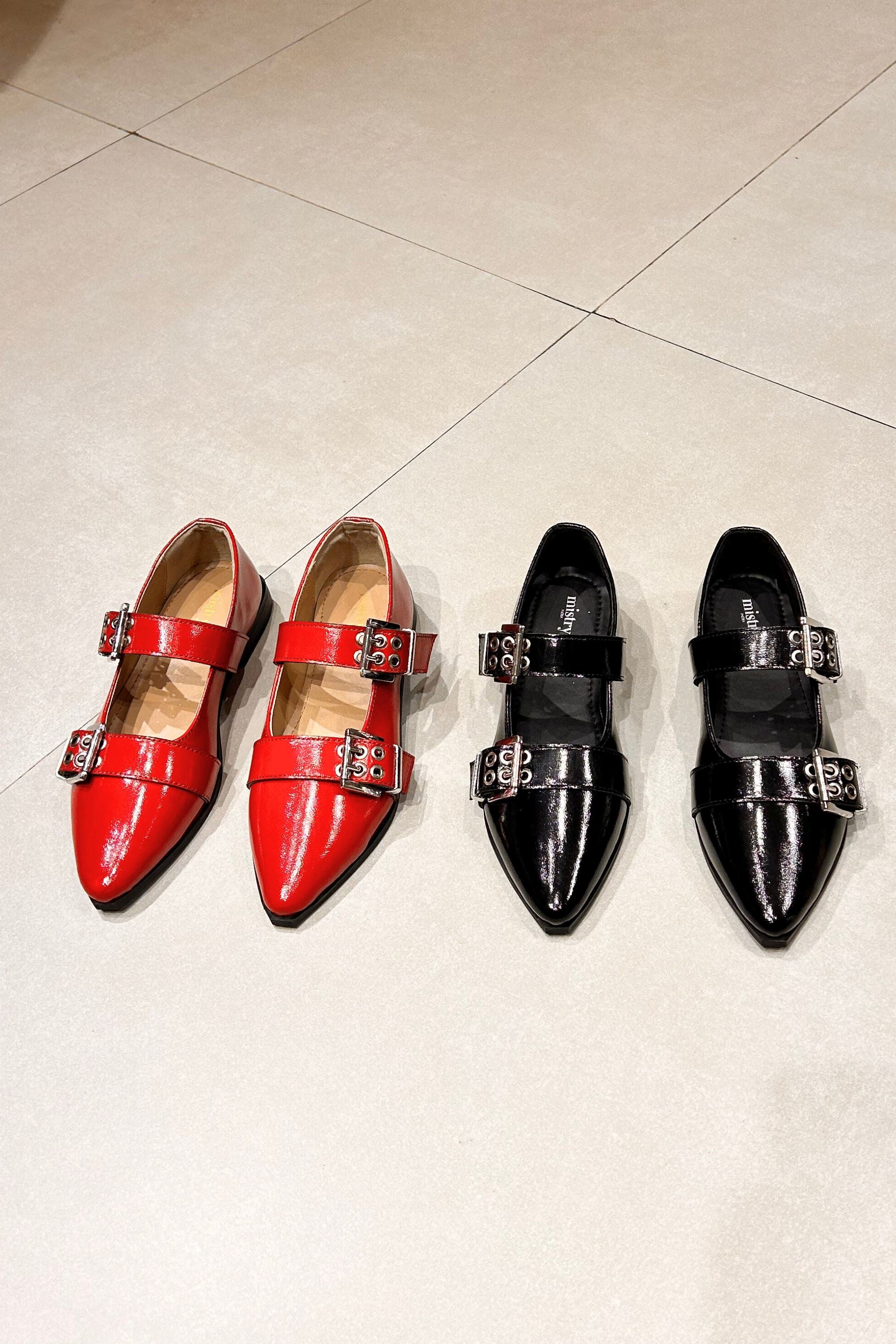 Buckled Ballet Flats in Red Patent Leather