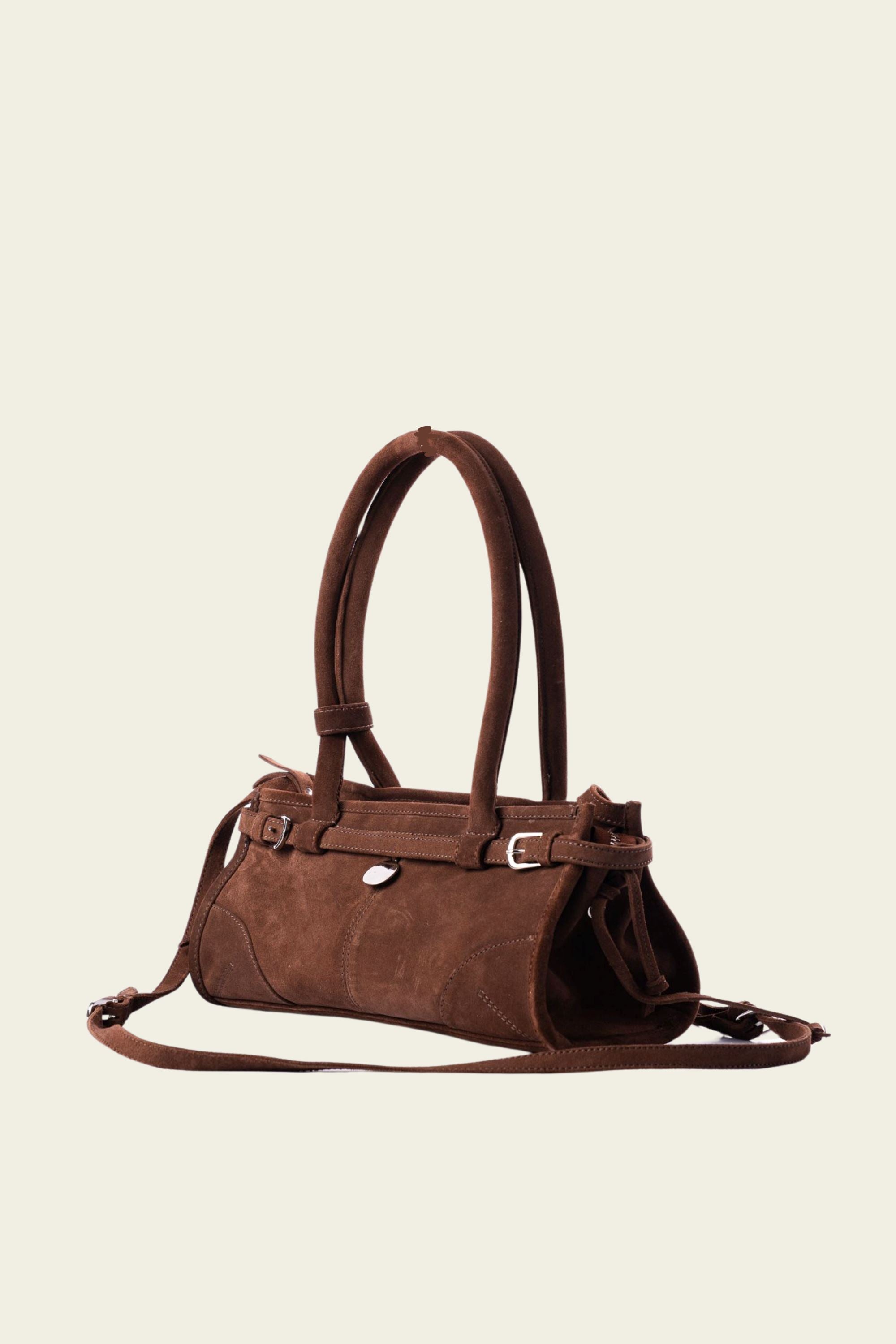 Benny Shoulder Bag in Brown Suede