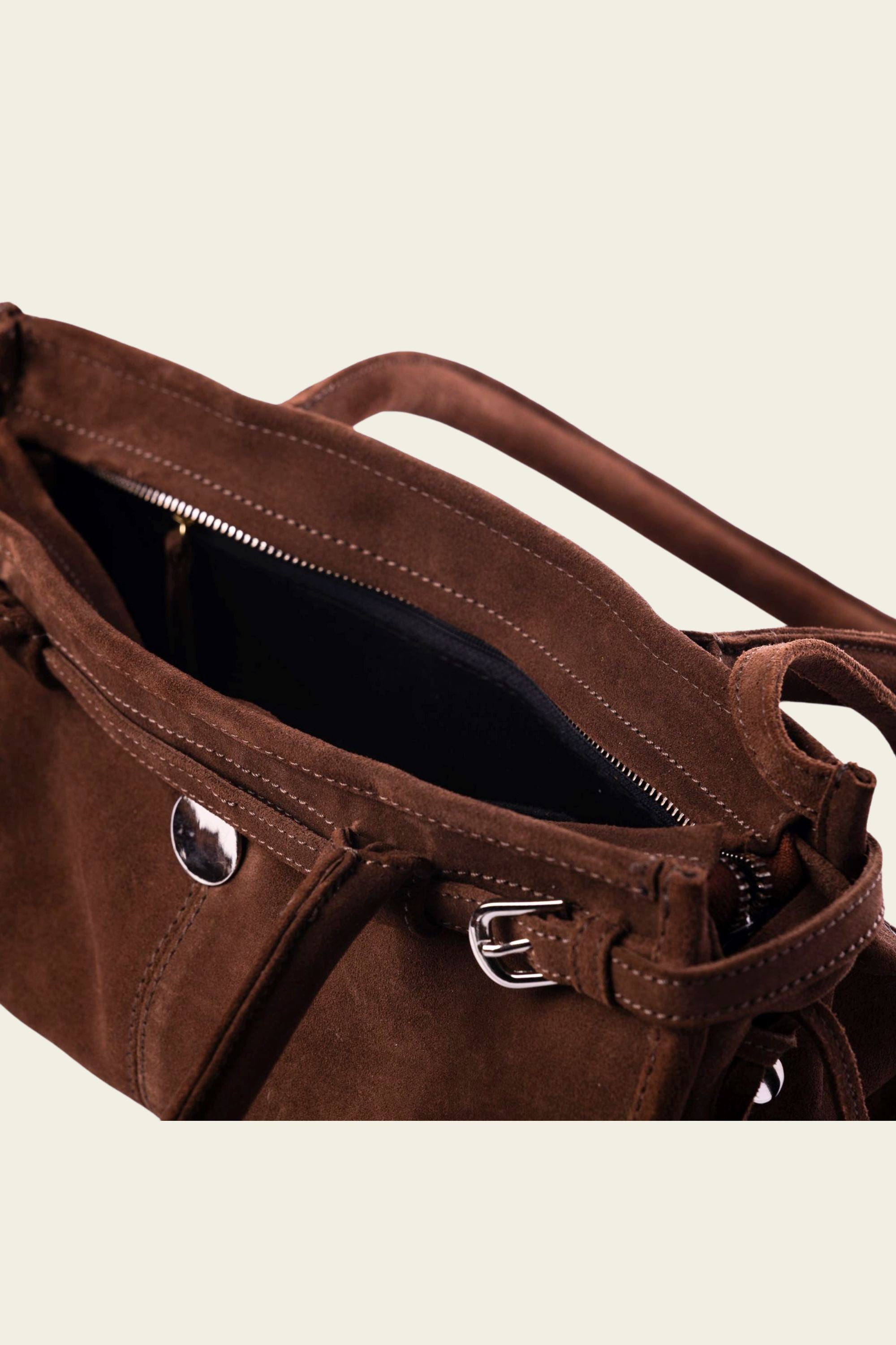 Benny Shoulder Bag in Brown Suede