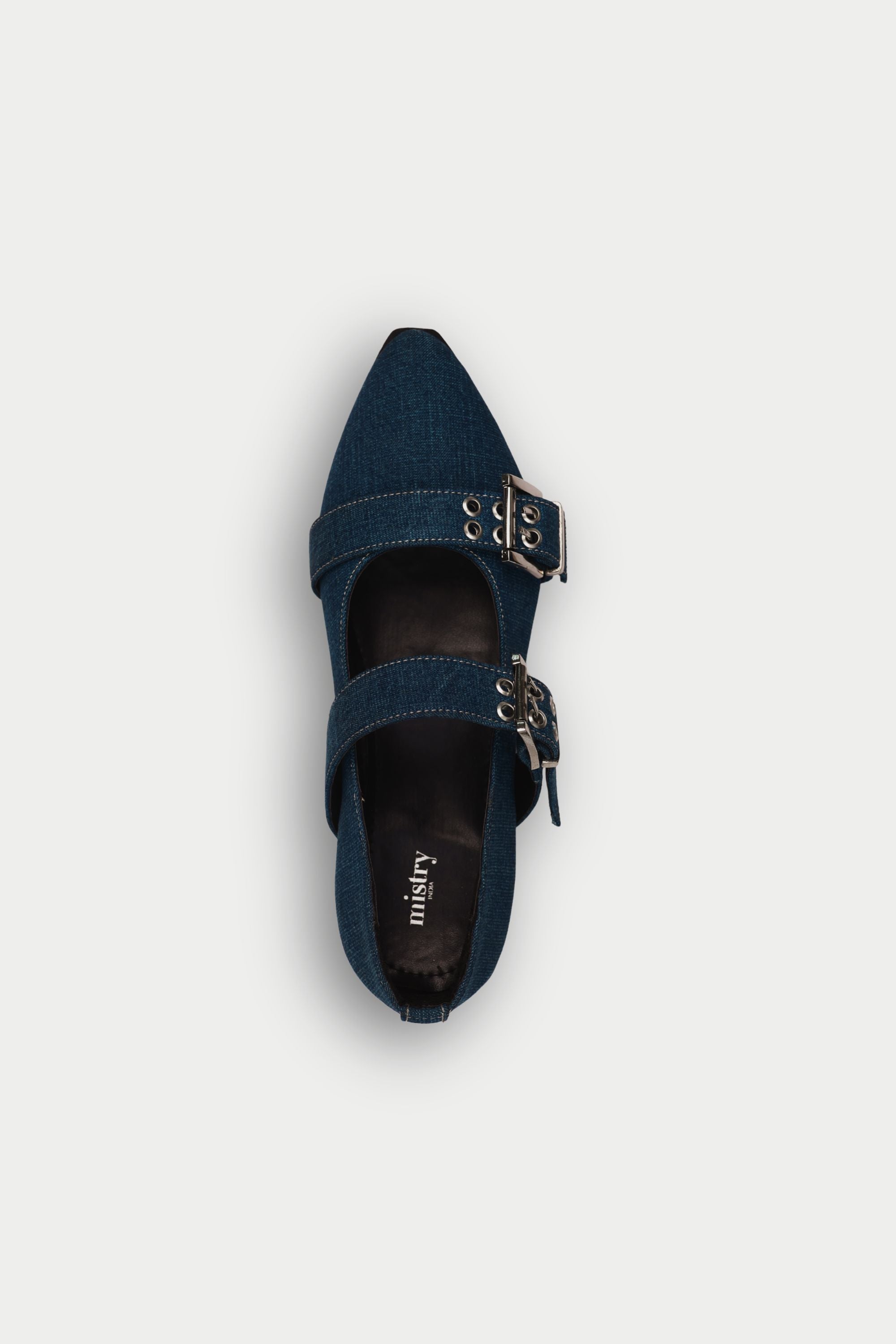 Buckled Ballet Flats in Indigo Denim