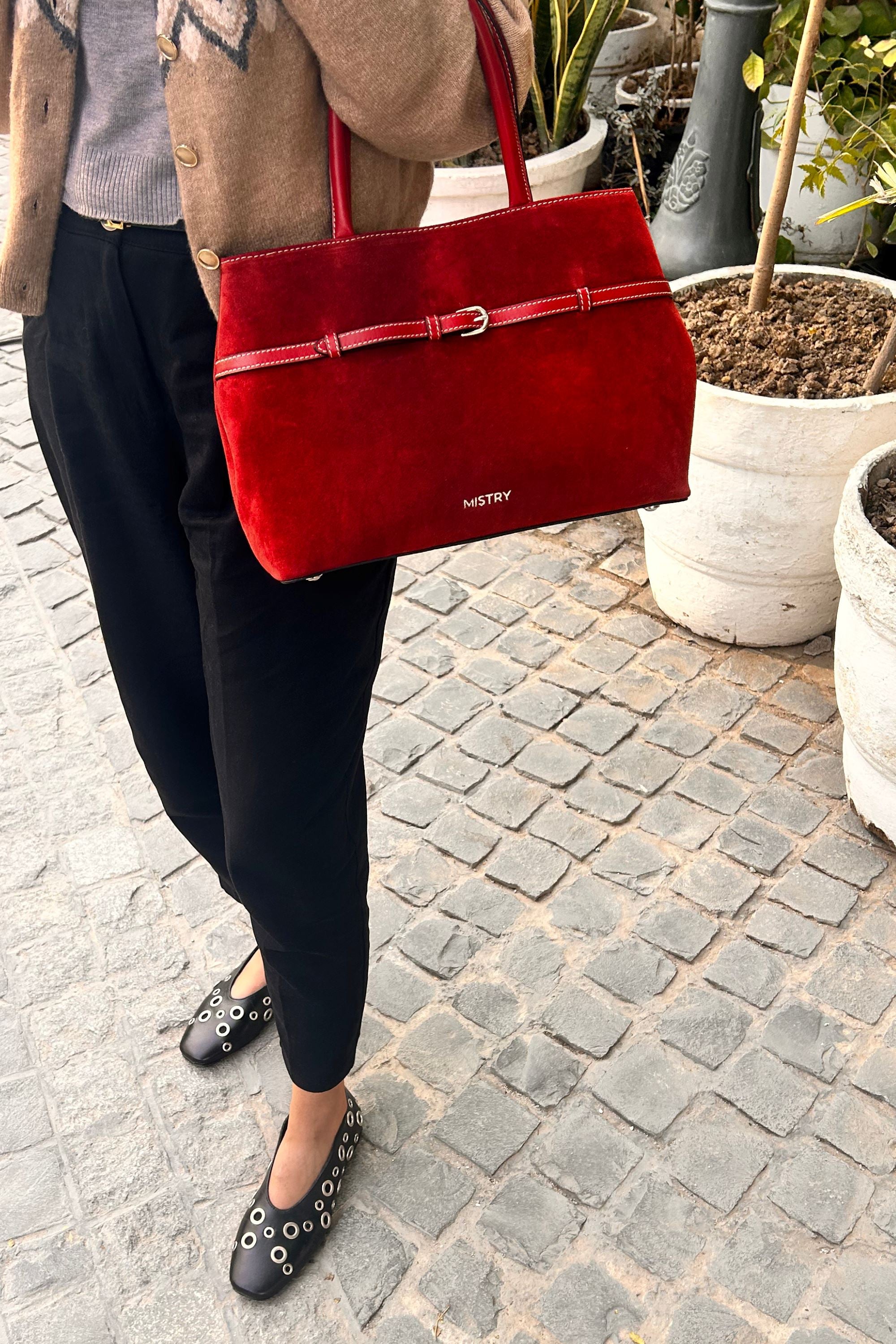 Demi Handbag in Cherry Suede