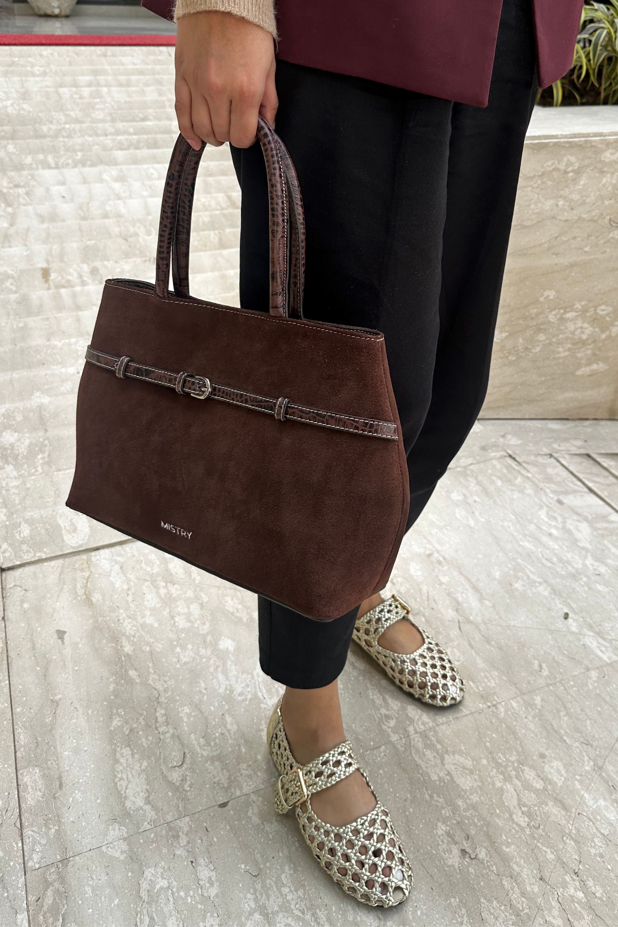 Demi Handbag in Brown Suede