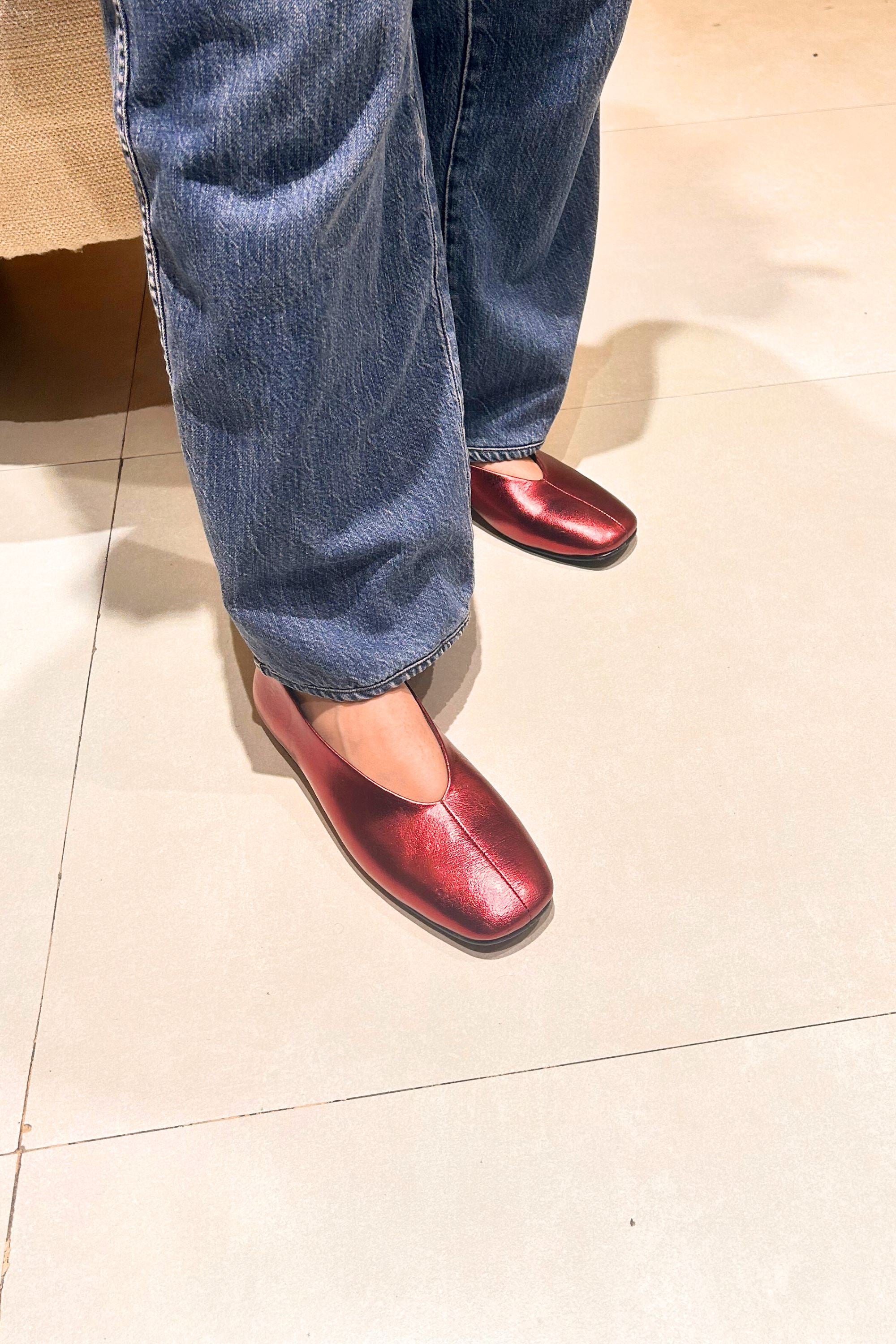 Ballet Flats in Crushed Metallic Red