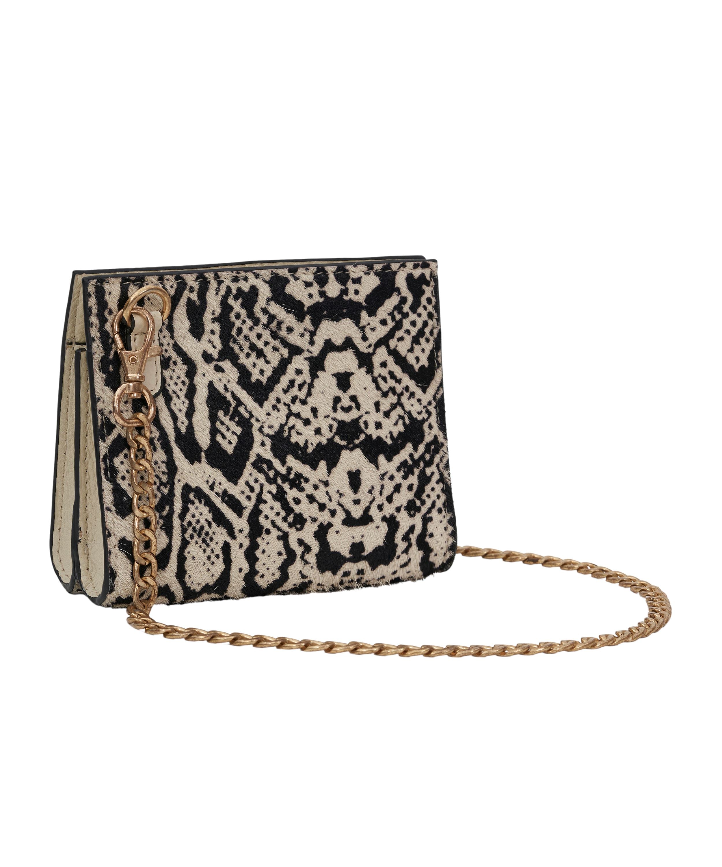 White Snake Print Hair-on Micro Bag with Dull Gold Chain