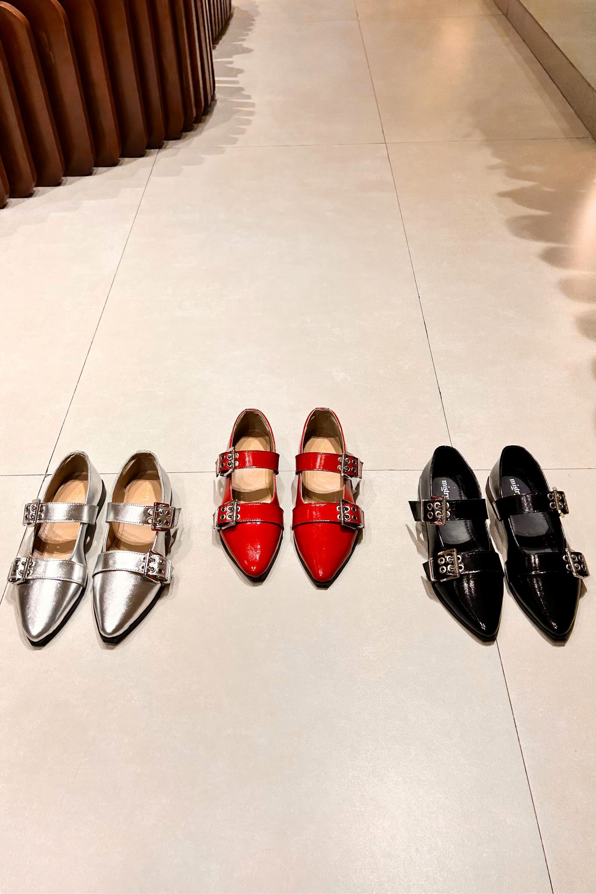 Buckled Ballet Flats in Red Patent Leather