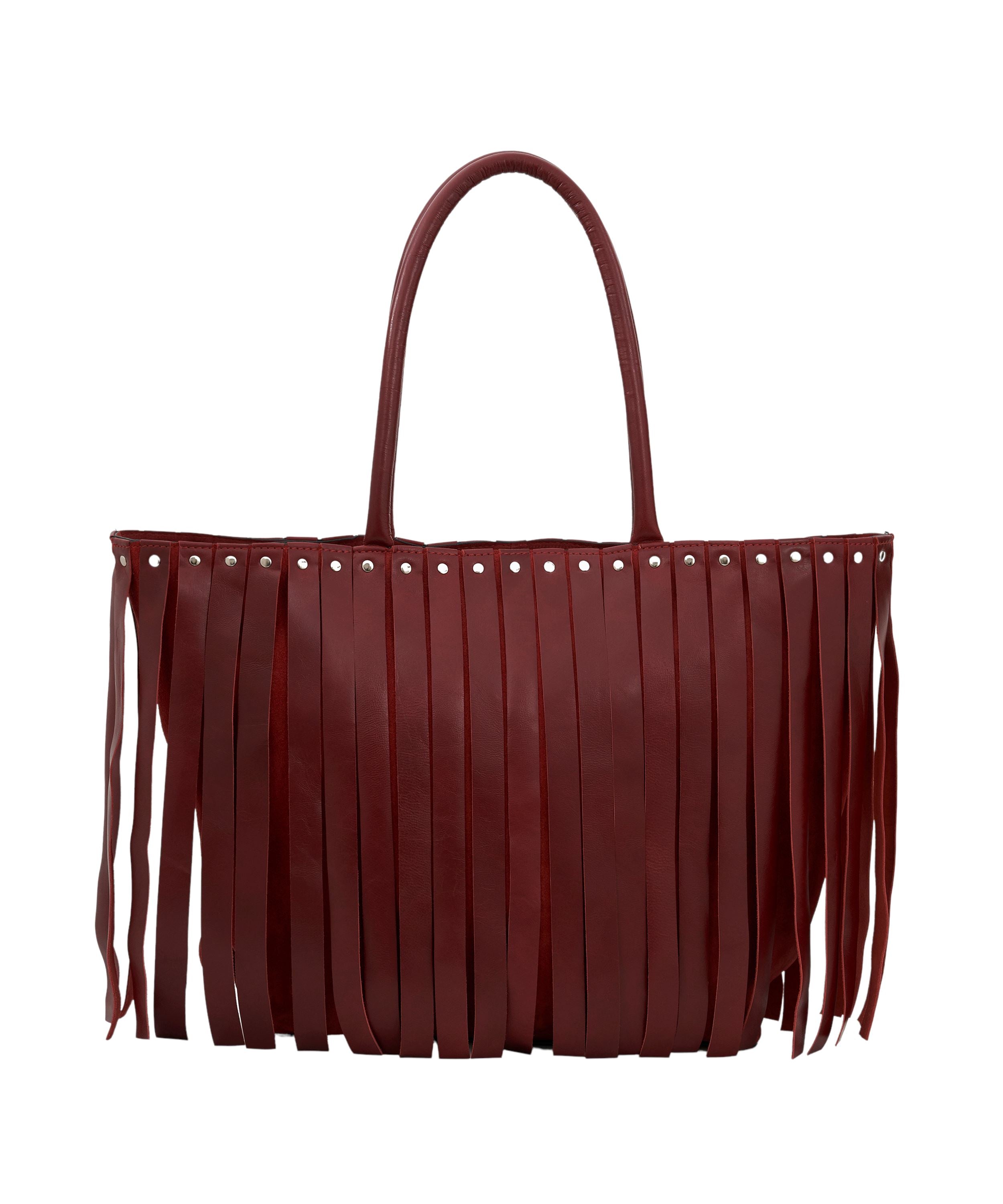 Tassel Tango Tote in Blood Red with Stud Details
