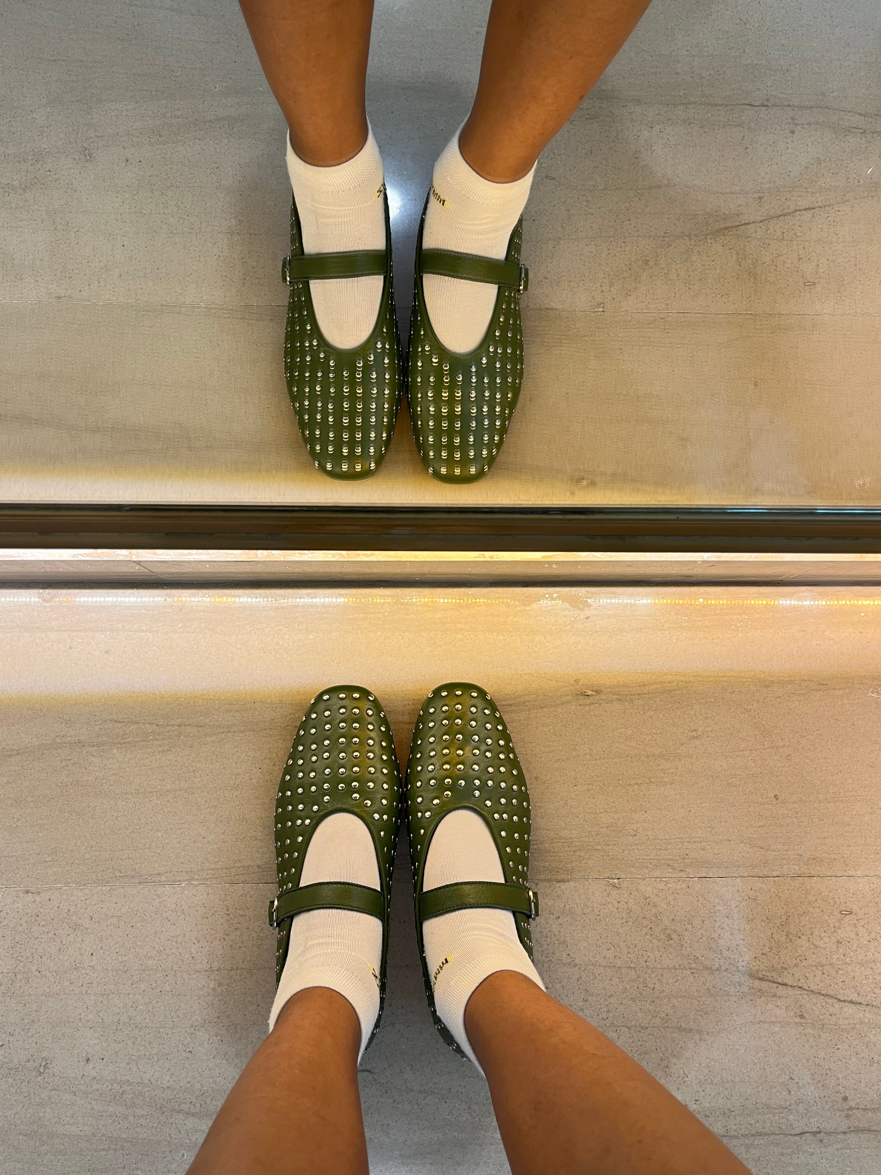 Olive Green Ballet Flats with Rivets