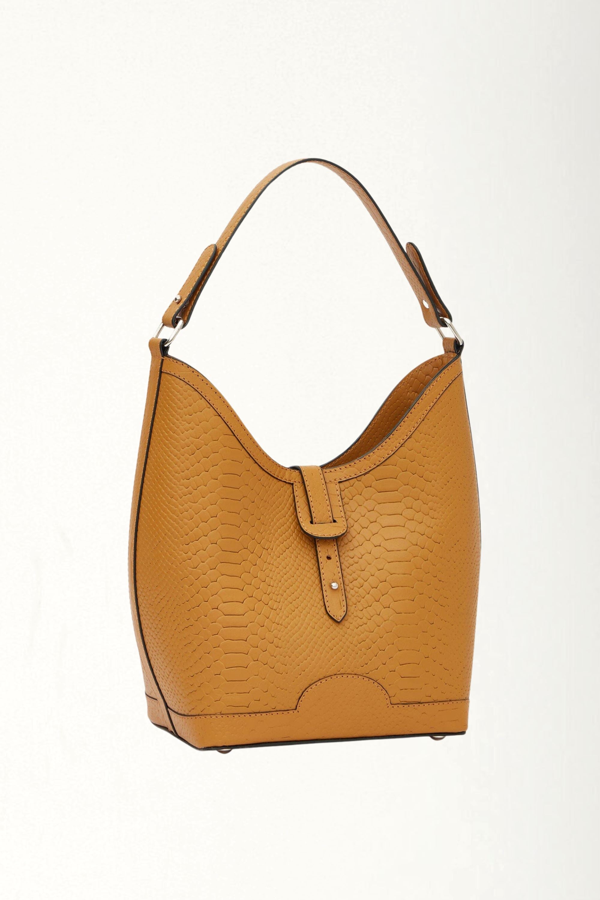 Barrel Top Handle Bag in Tan Croc