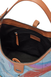Barrel Top Handle Bag in Hand-painted Denim