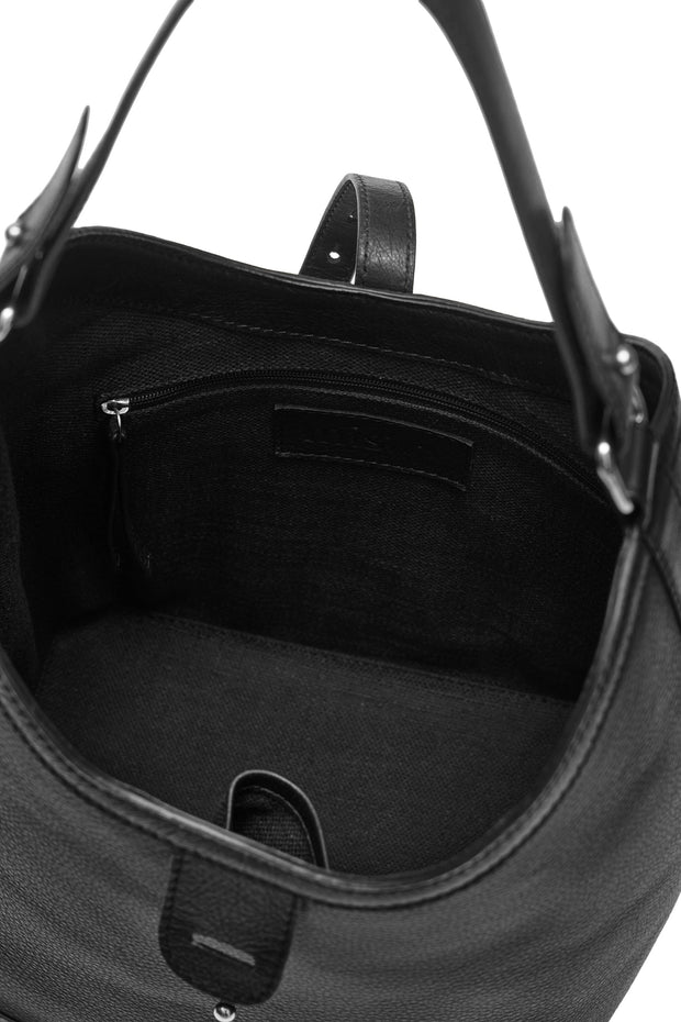 Barrel Top Handle Bag in Pebbled Black