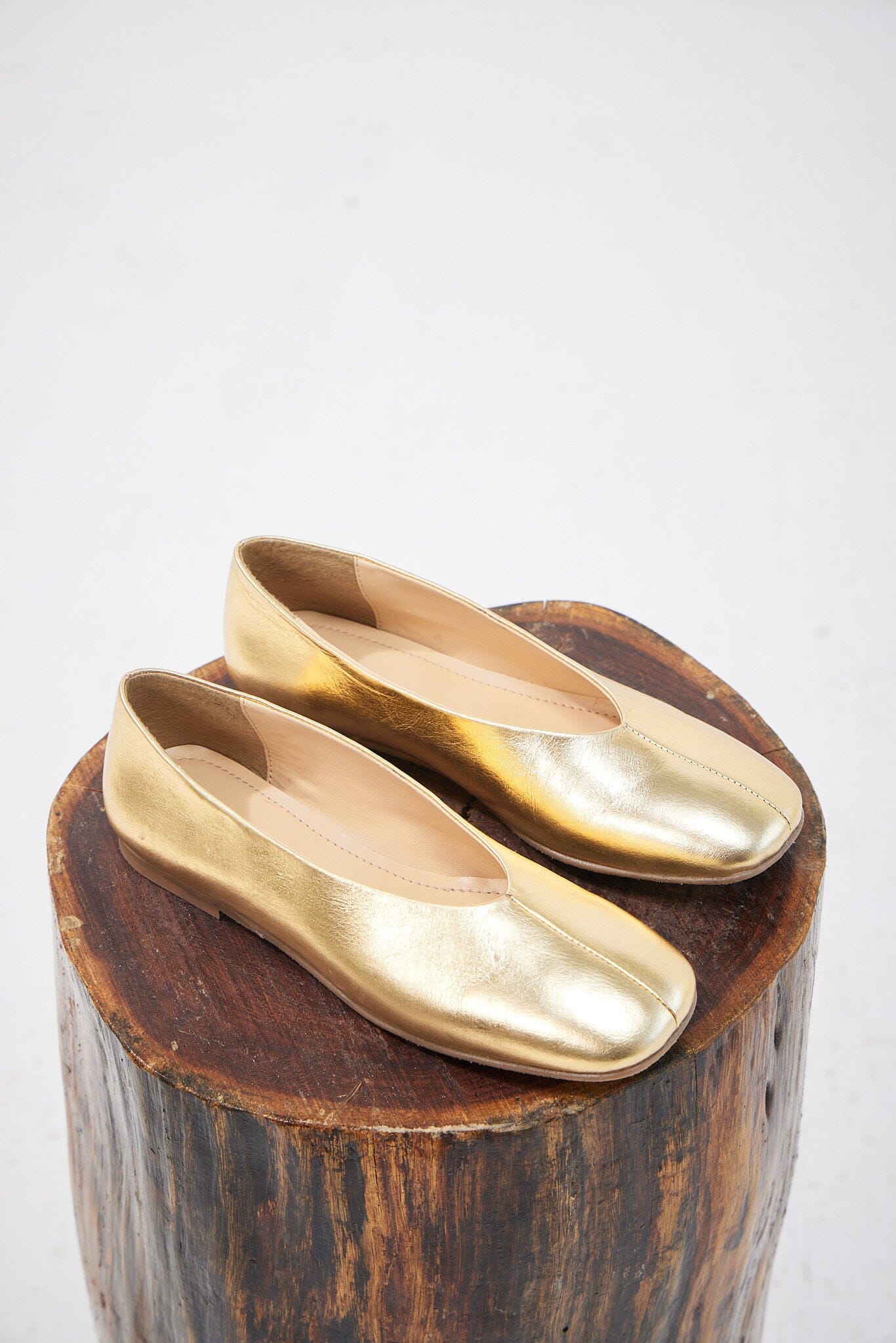 Ballet Flats in Crushed Gold Leather