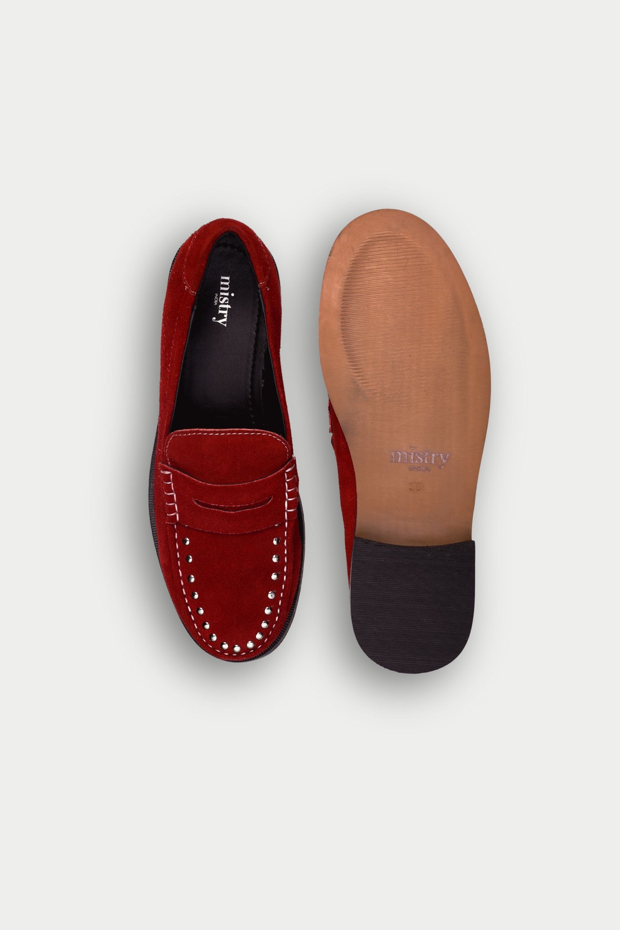 Penny Cut Loafers with Rivets in Crimson