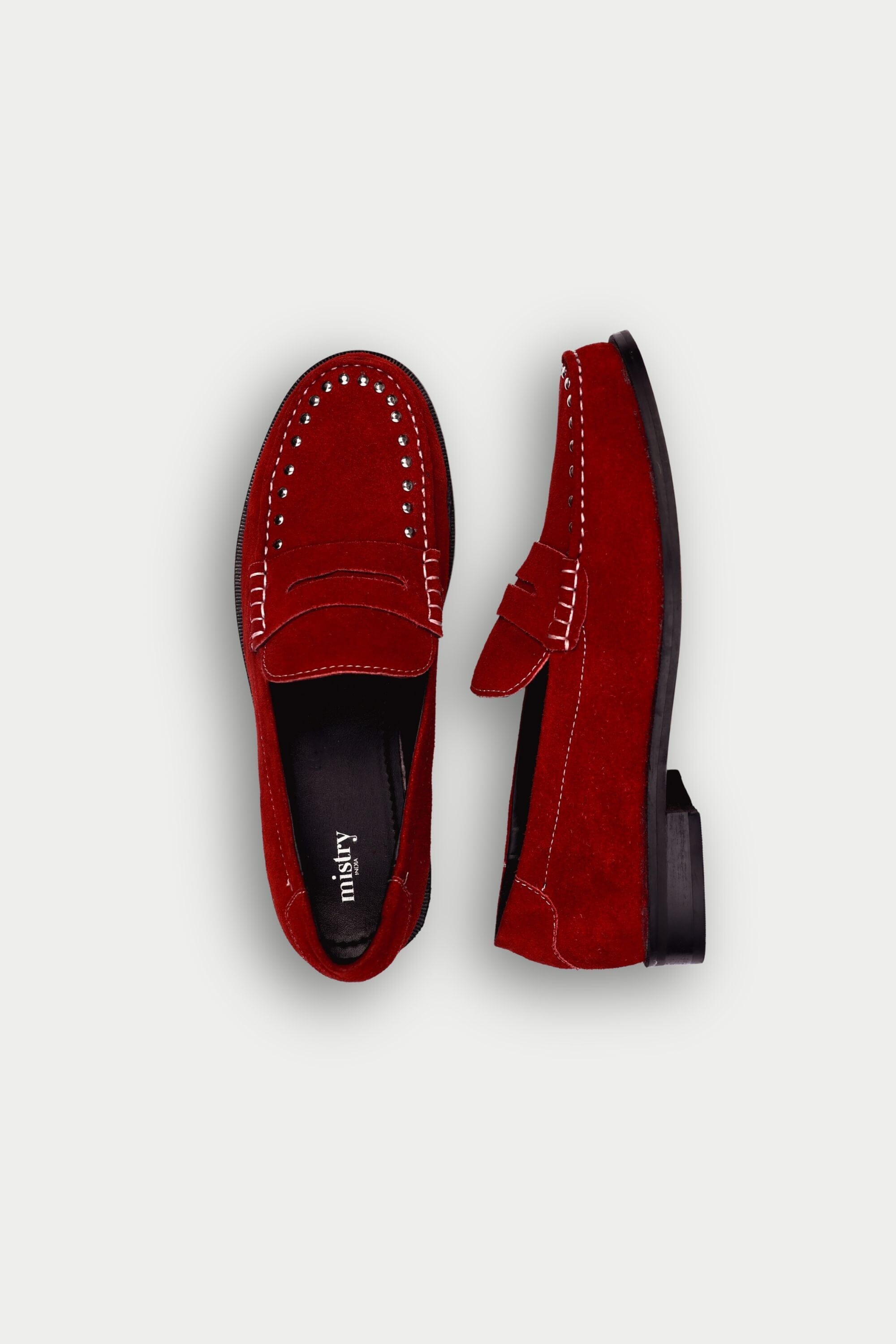 Penny Cut Loafers with Rivets in Crimson