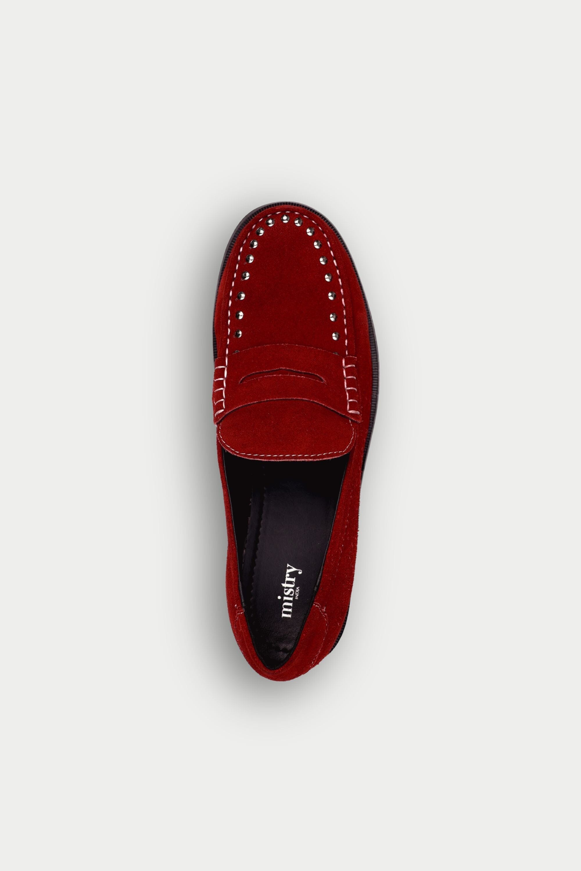 Penny Cut Loafers with Rivets in Crimson
