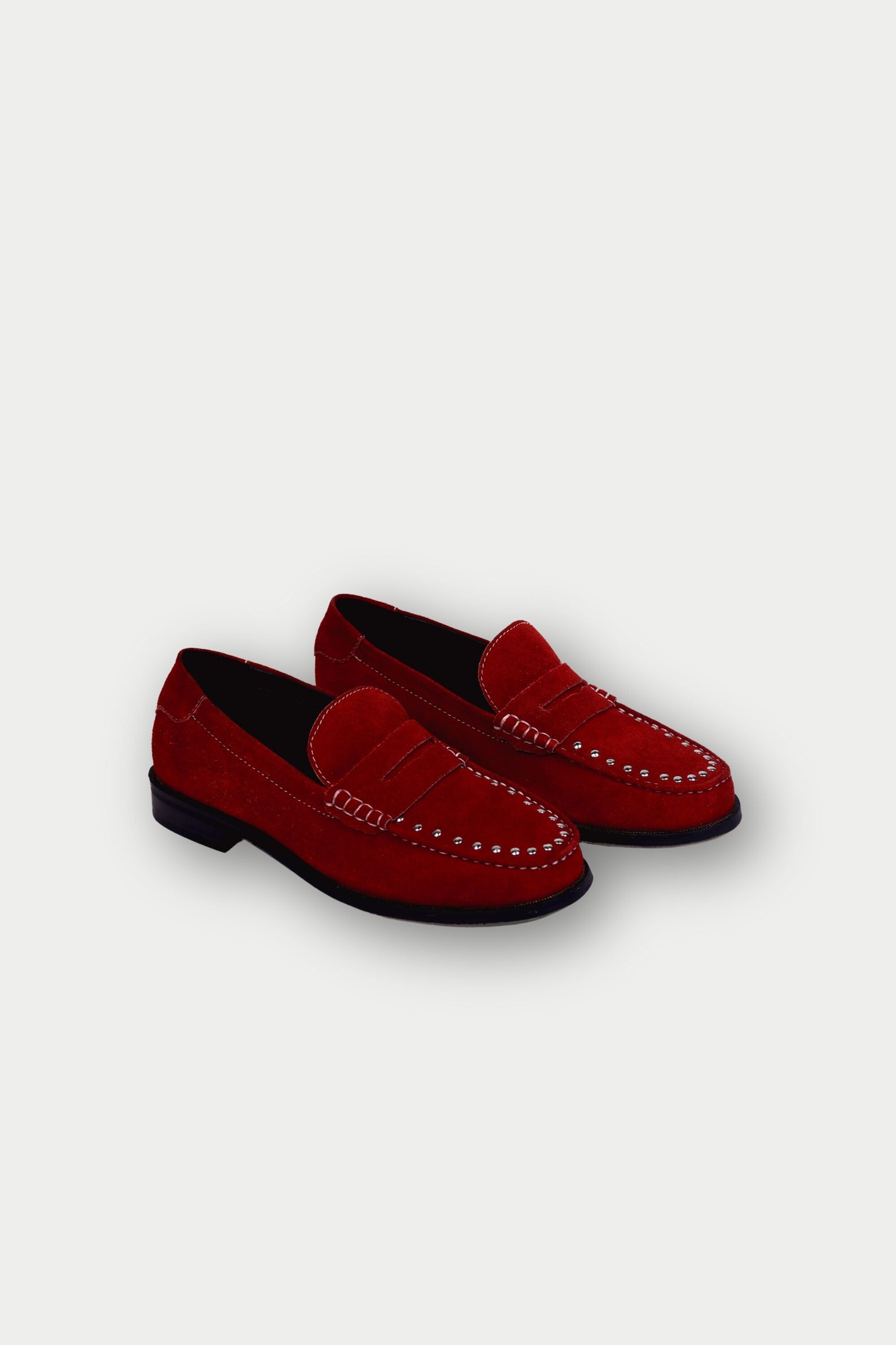 Penny Cut Loafers with Rivets in Crimson