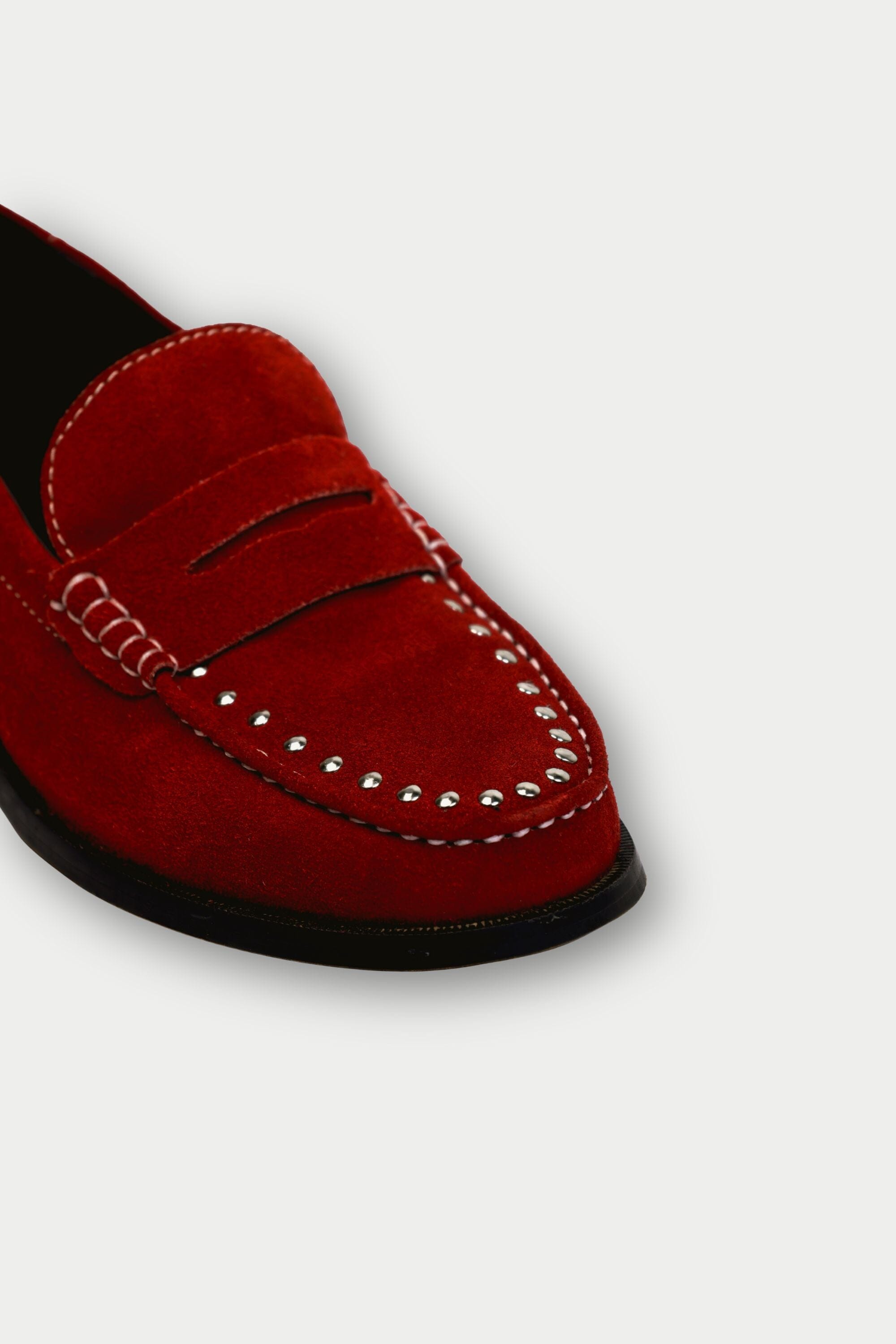 Penny Cut Loafers with Rivets in Crimson