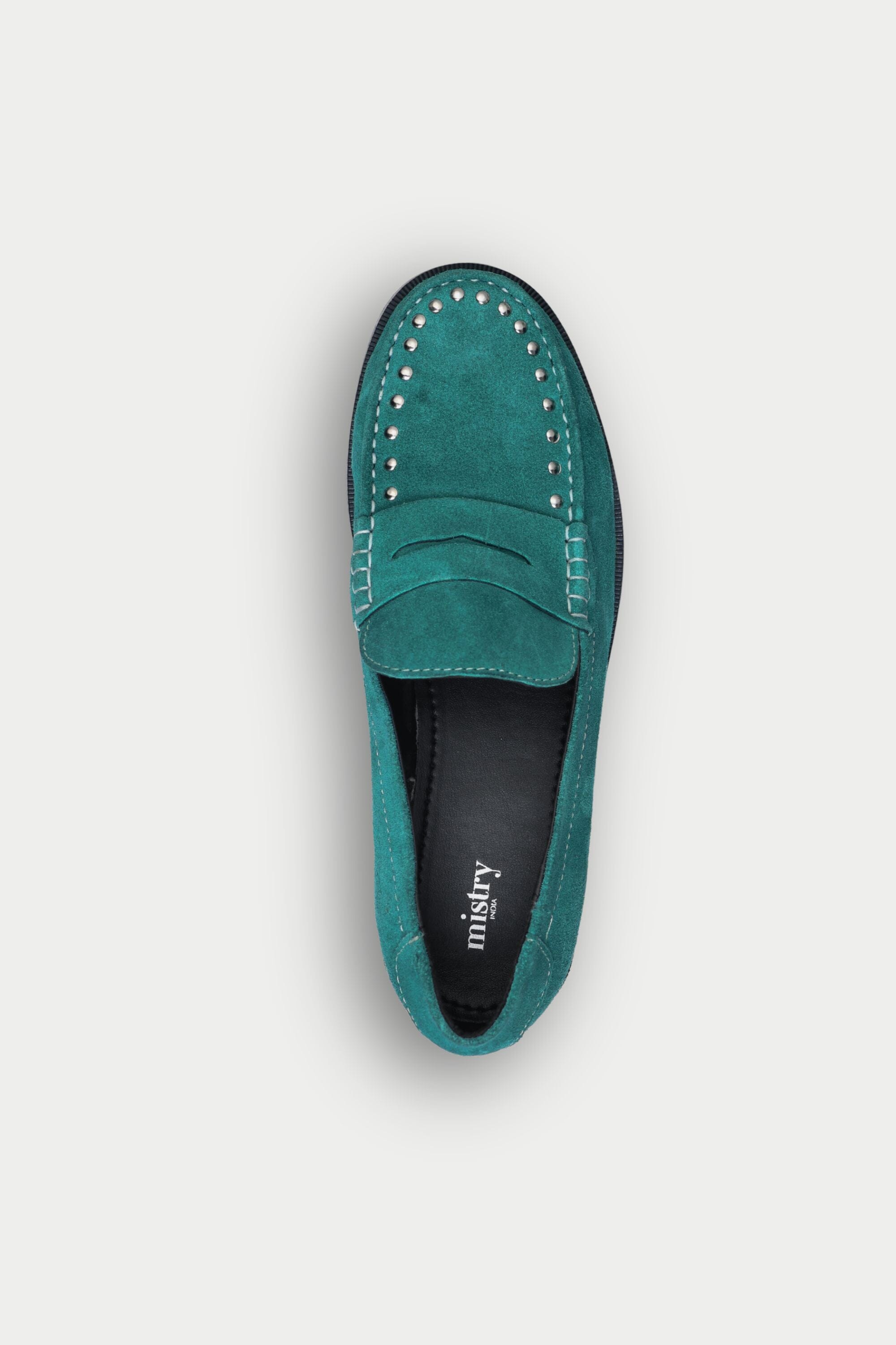 Penny Cut Loafers with Rivets in Cerulean
