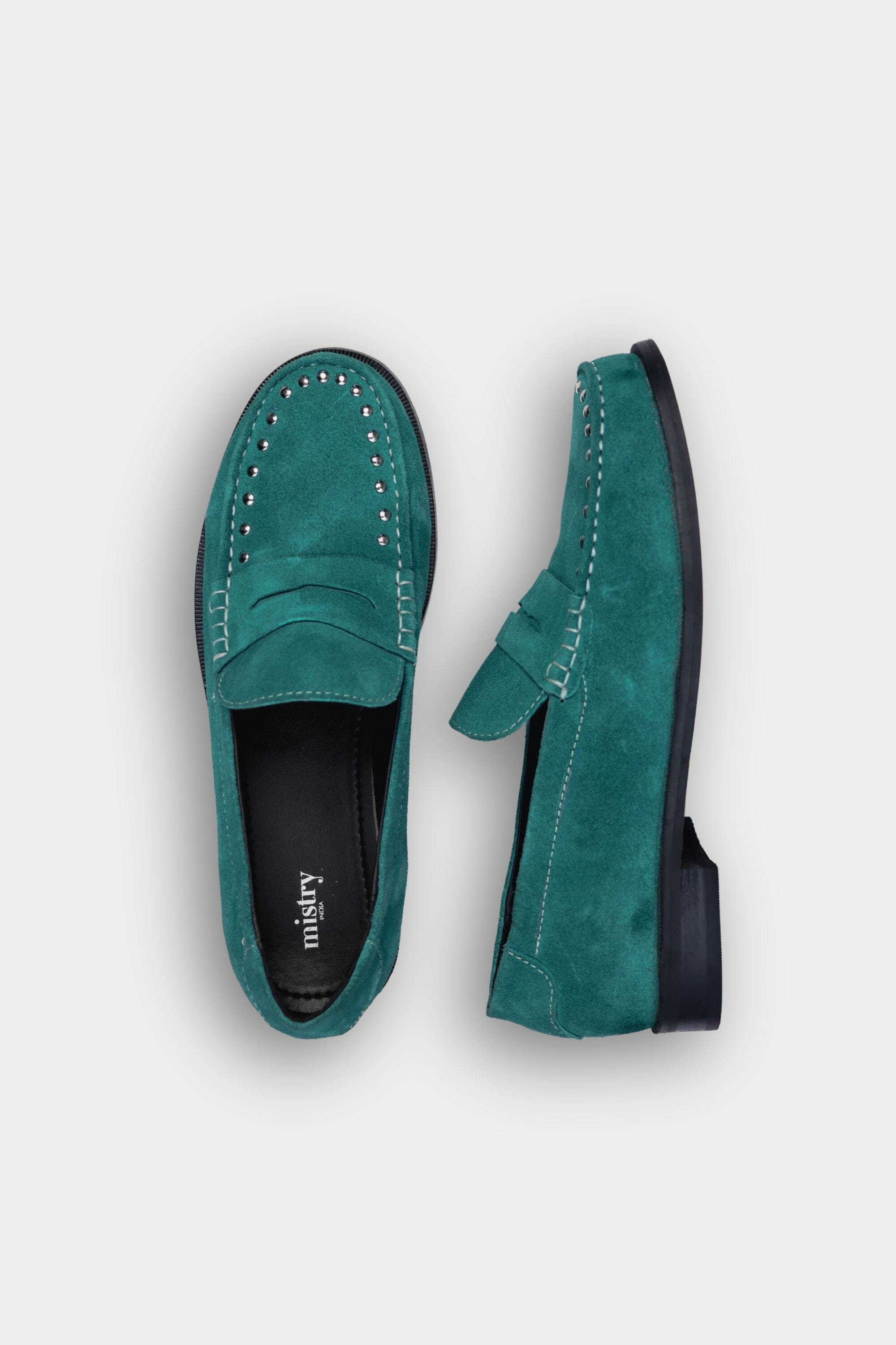 Penny Cut Loafers with Rivets in Cerulean