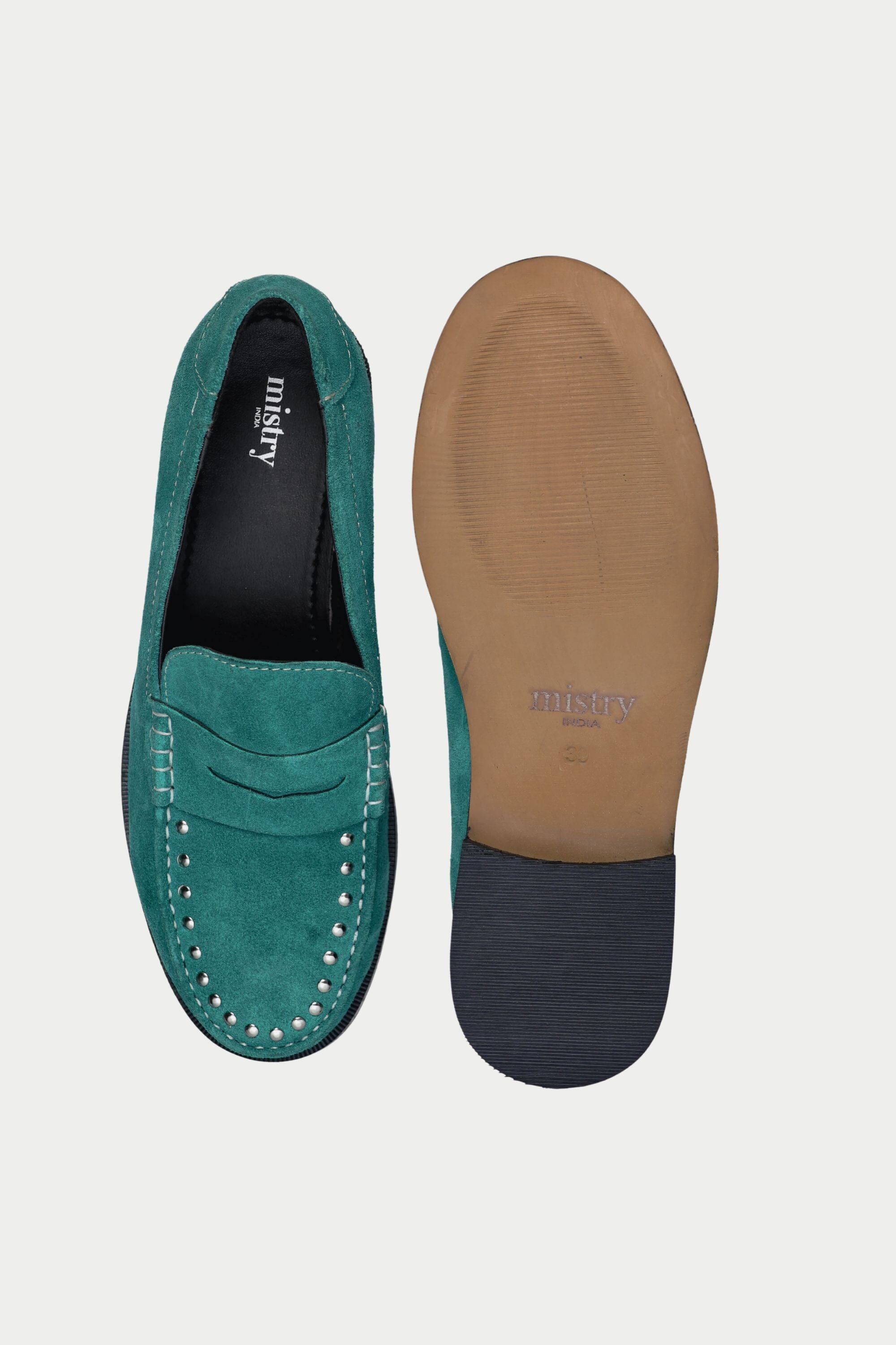 Penny Cut Loafers with Rivets in Cerulean
