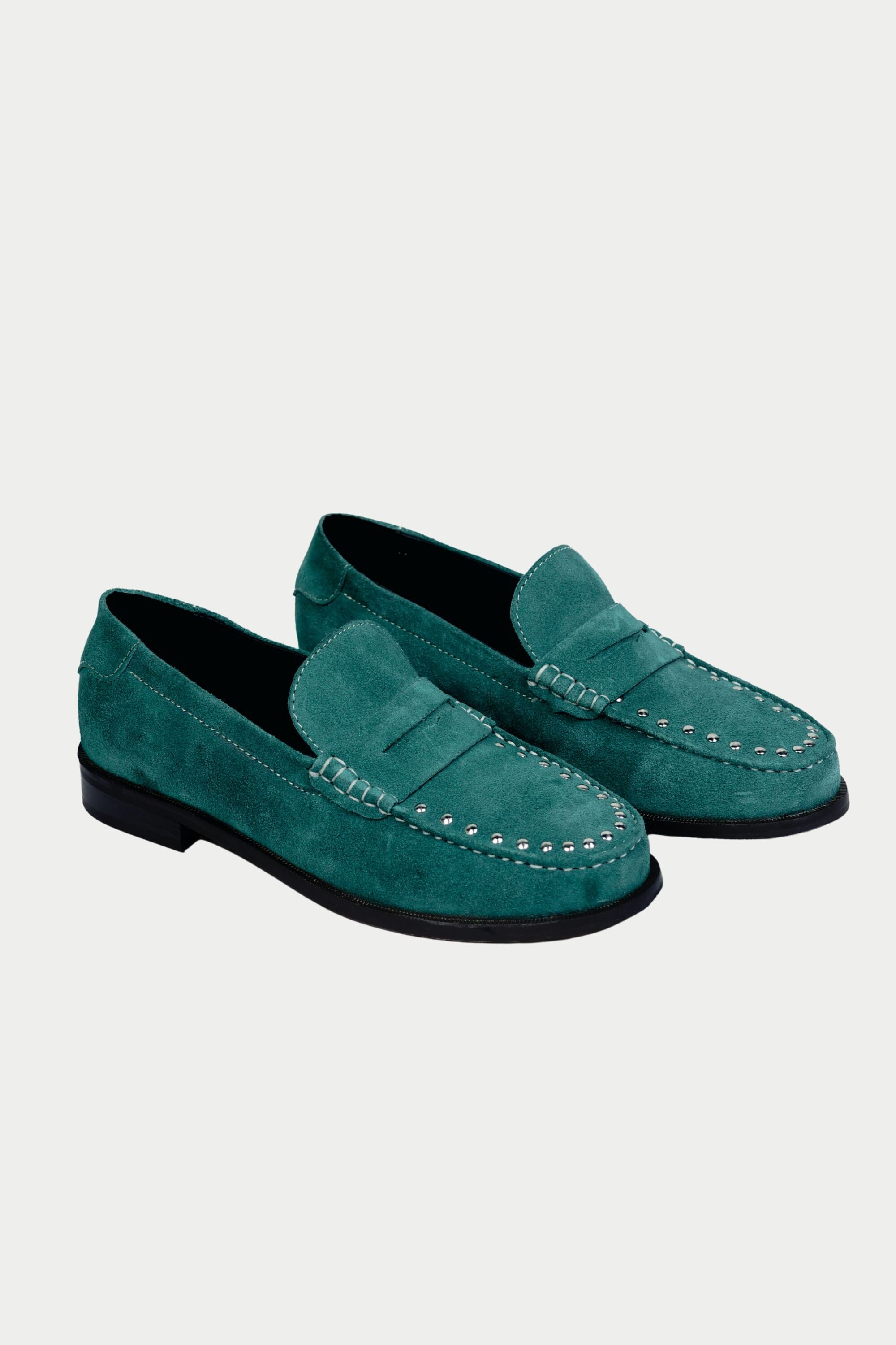 Penny Cut Loafers with Rivets in Cerulean