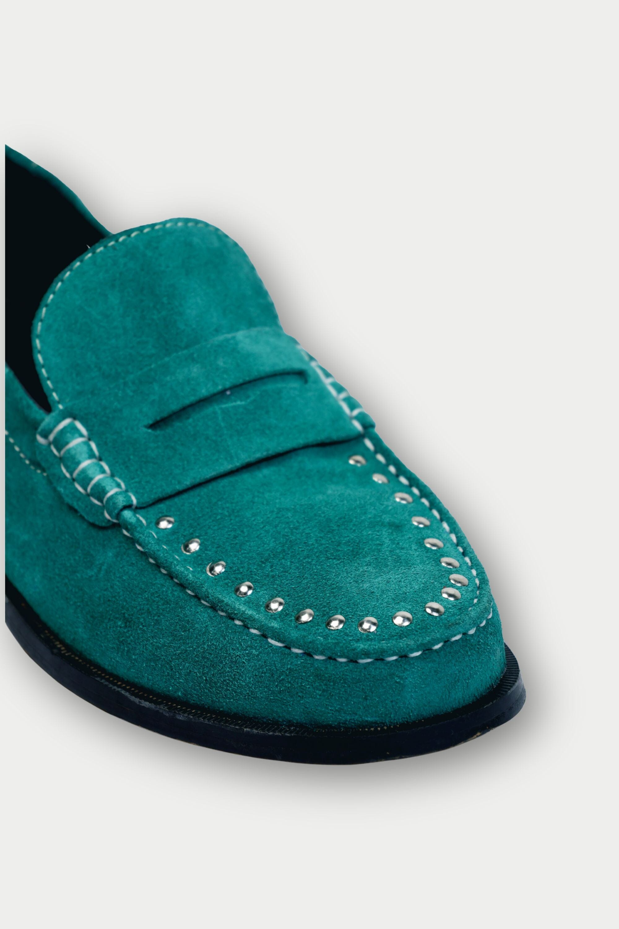 Penny Cut Loafers with Rivets in Cerulean