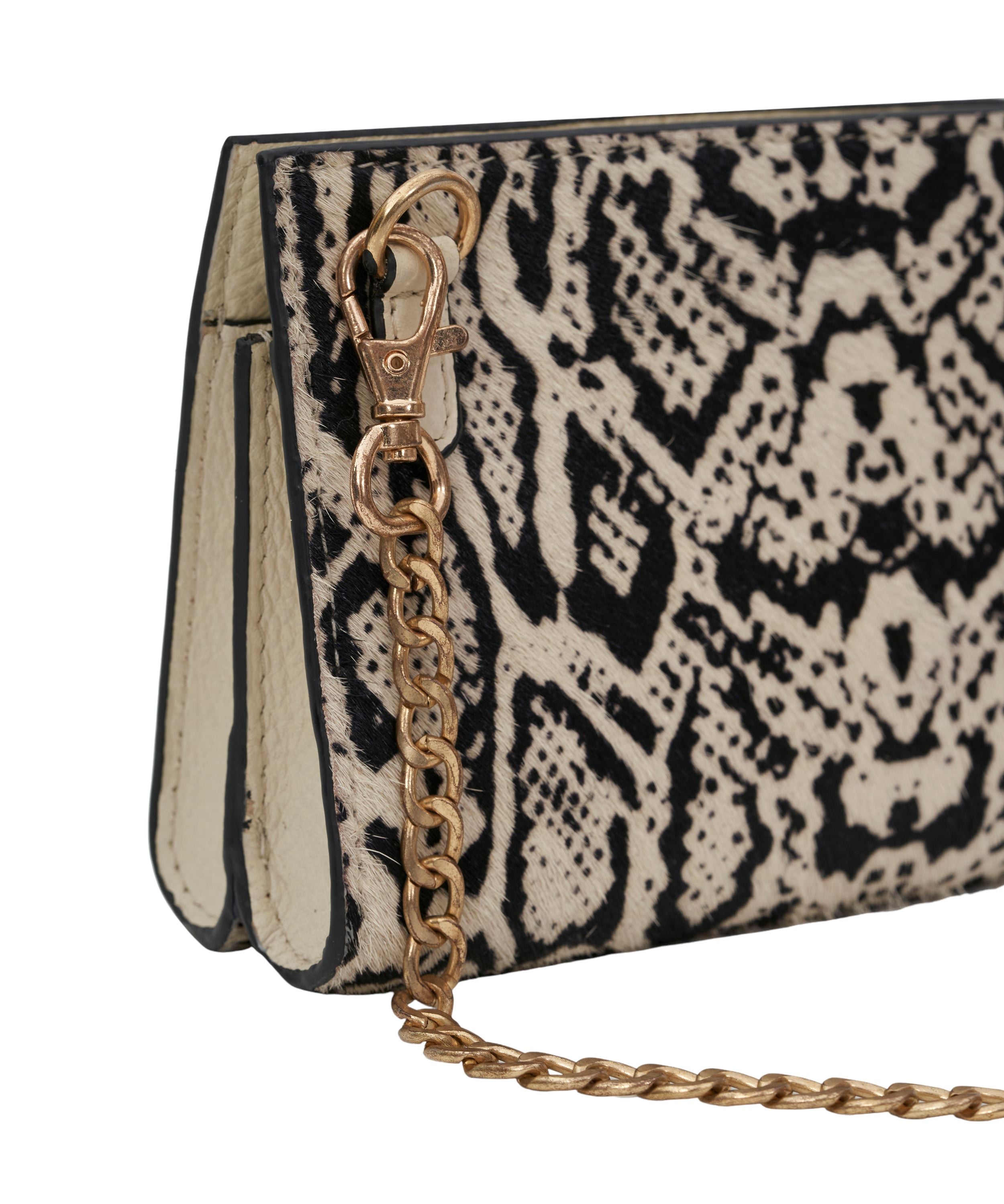 White Snake Print Hair-on Micro Bag with Dull Gold Chain