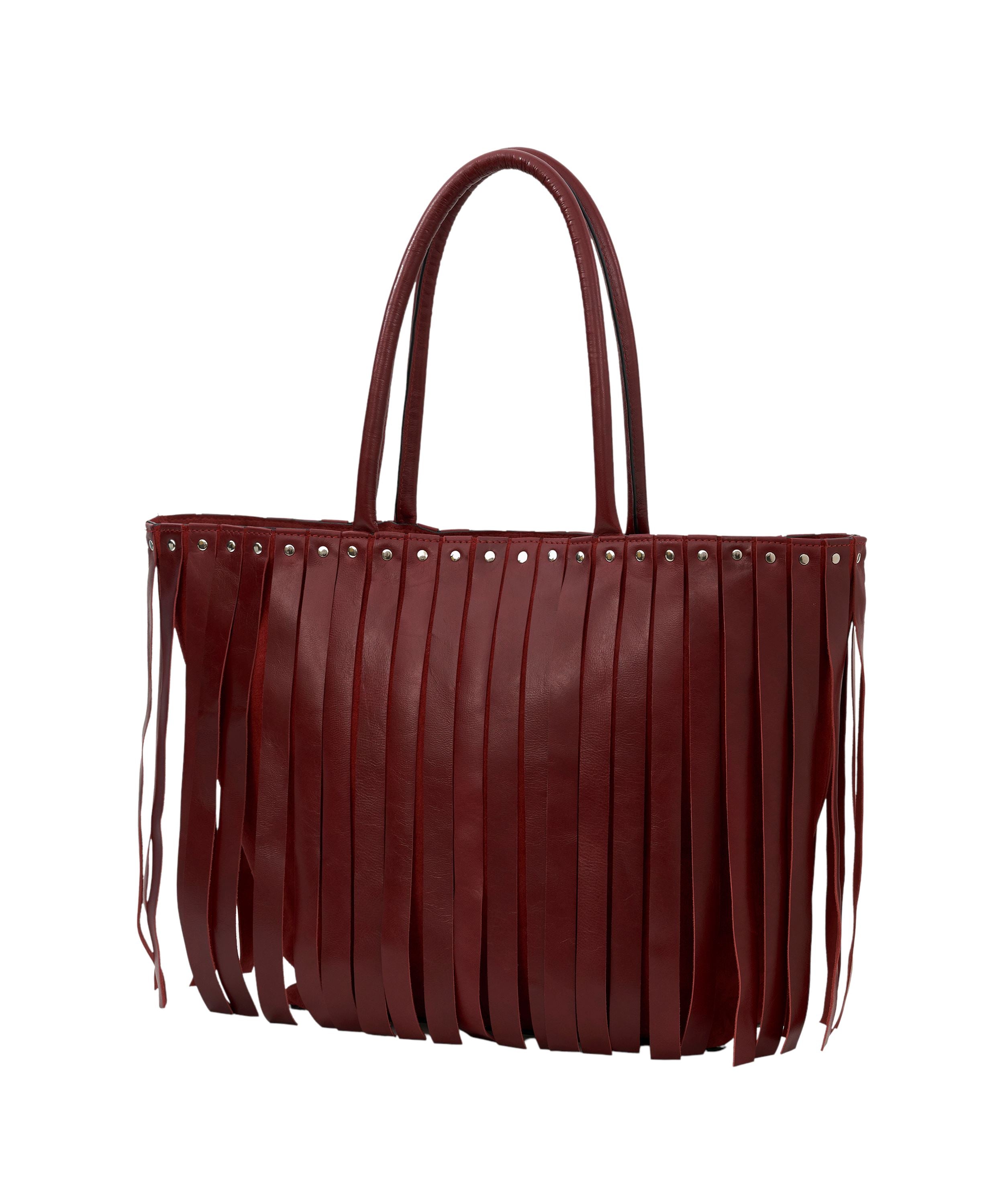 Tassel Tango Tote in Blood Red with Stud Details