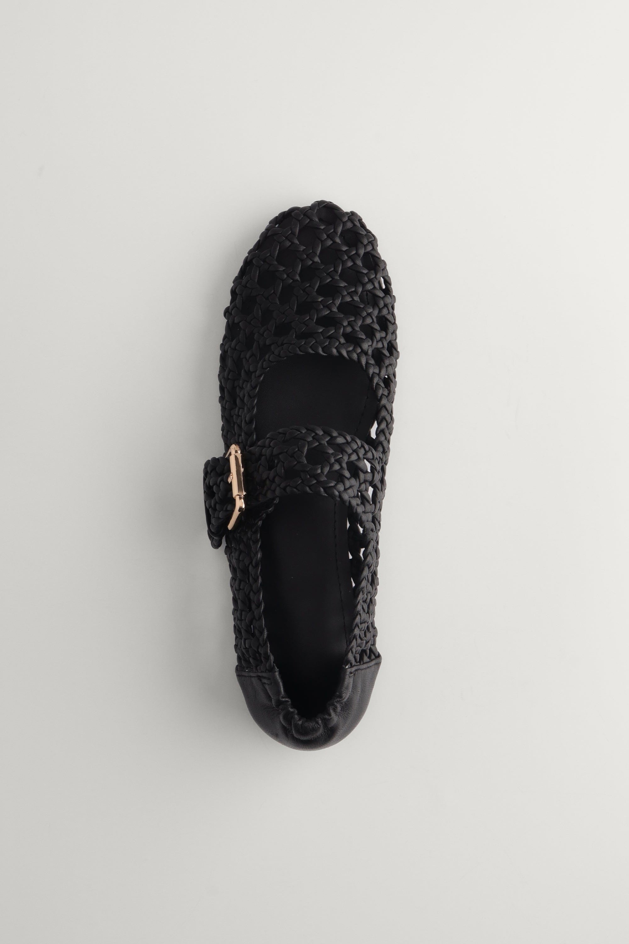 Woven Buckled Flats in Black