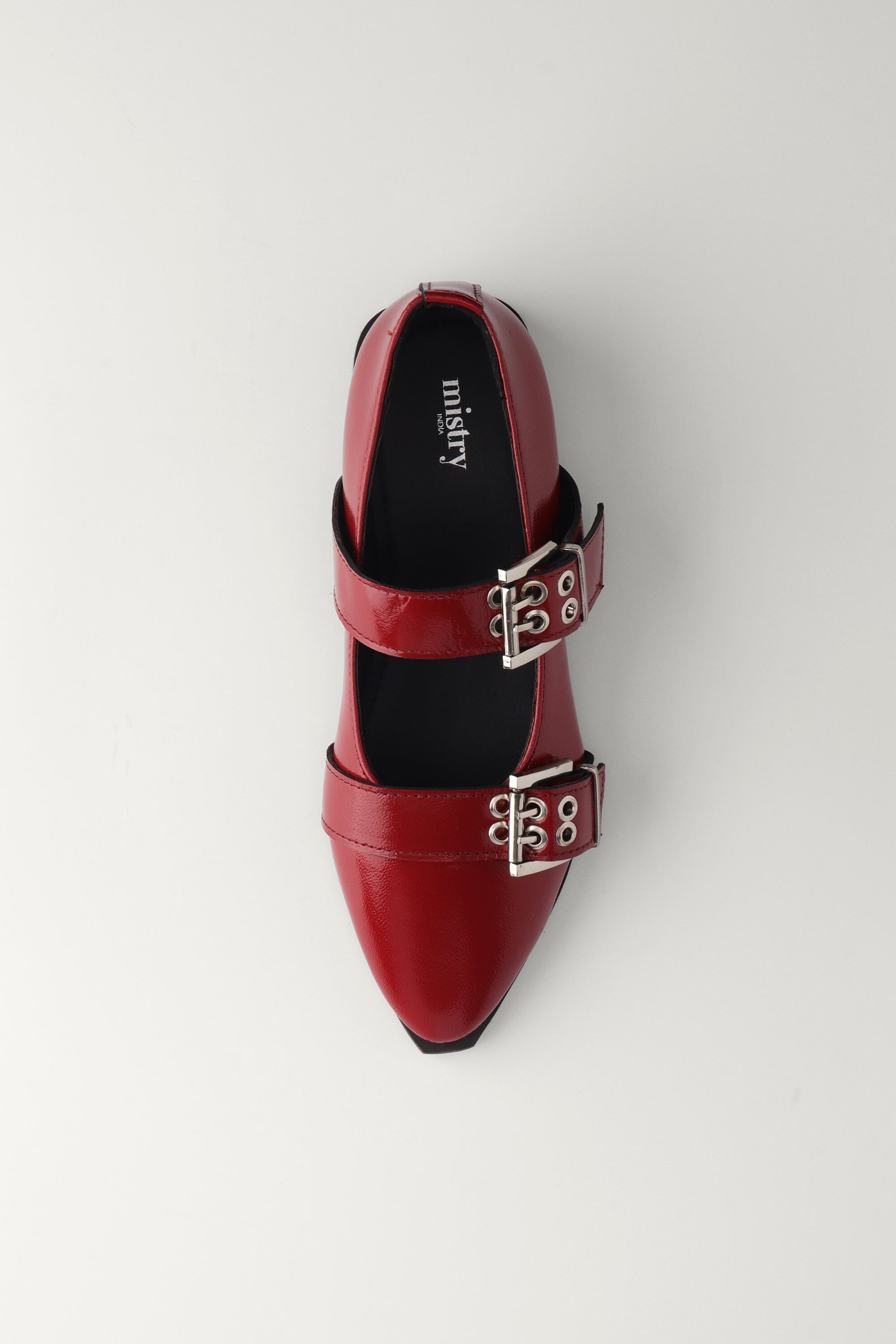 Buckled Ballet Flats in Red Patent Leather