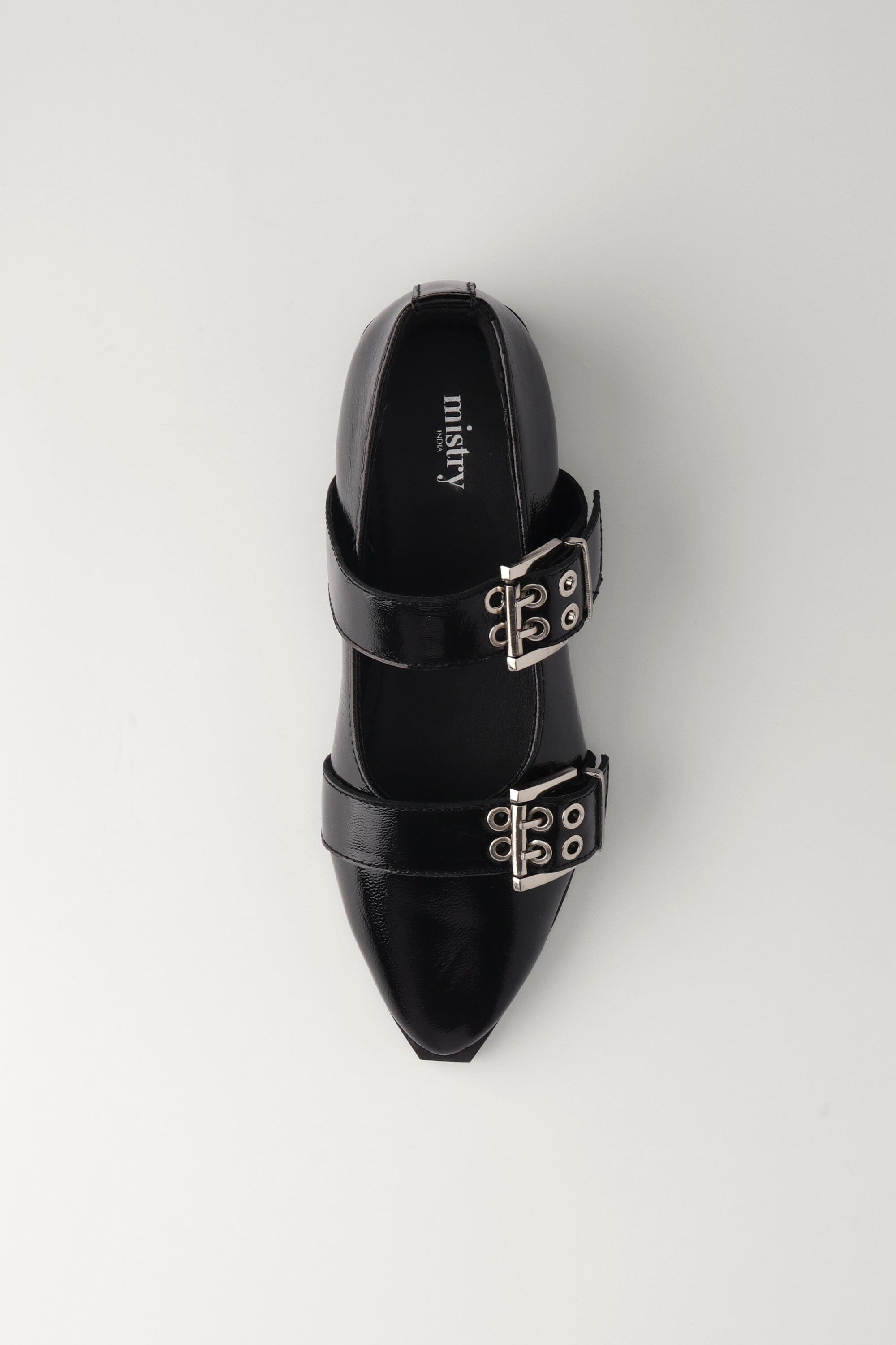 Buckled Ballet Flats in Black Patent Leather