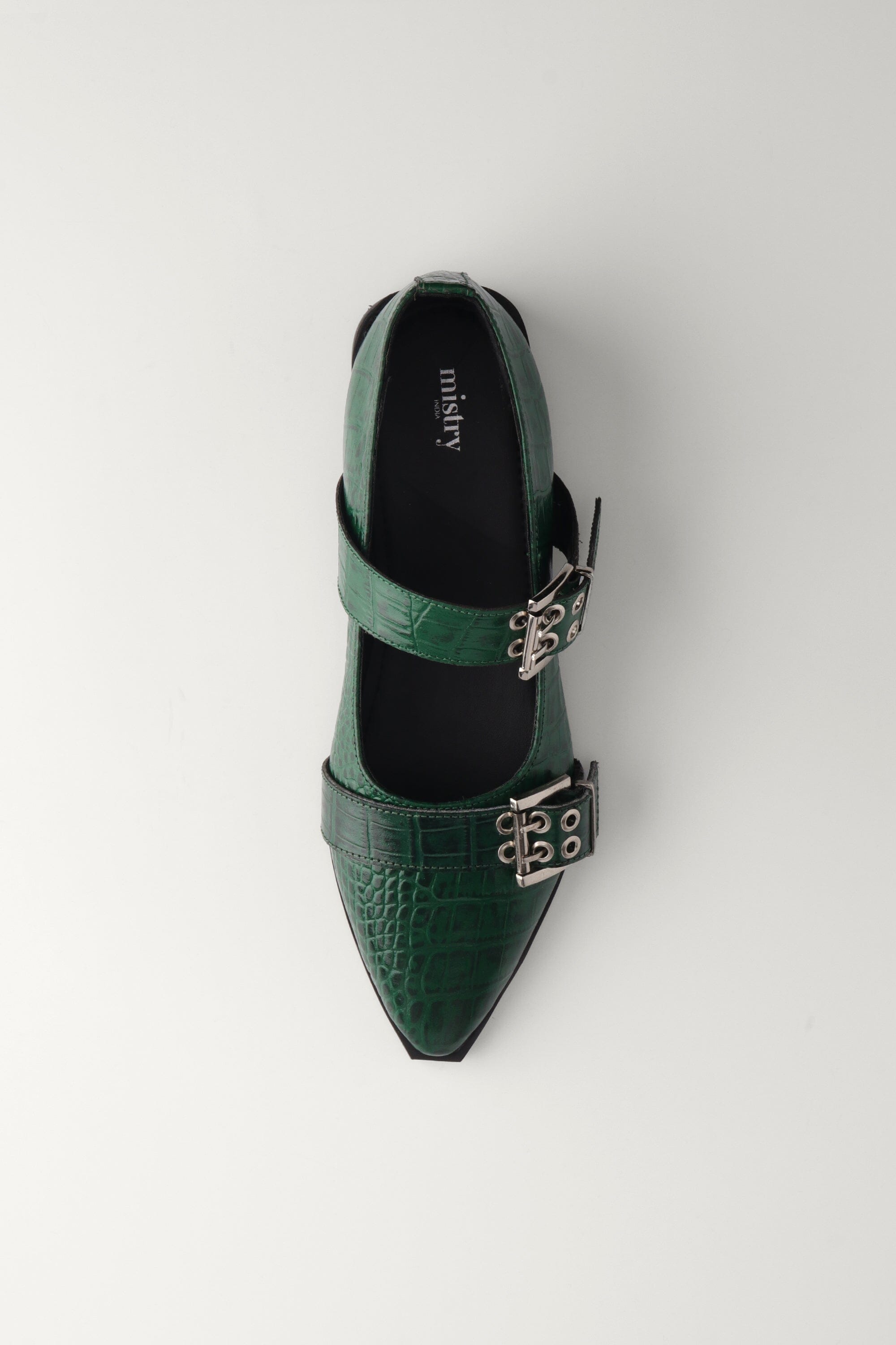 Buckled Ballet Flats in Forest Green