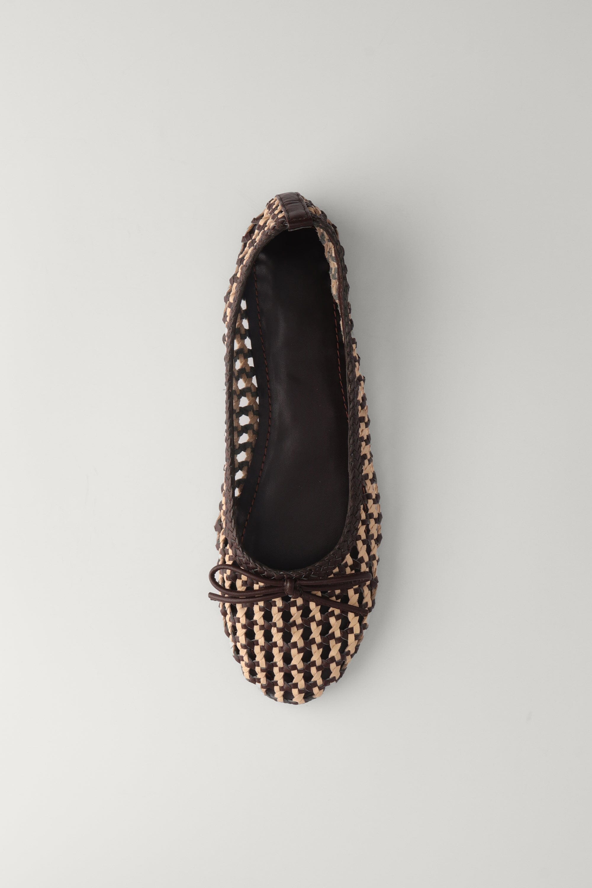 Woven Leather Ballerinas in Ecru and Brown