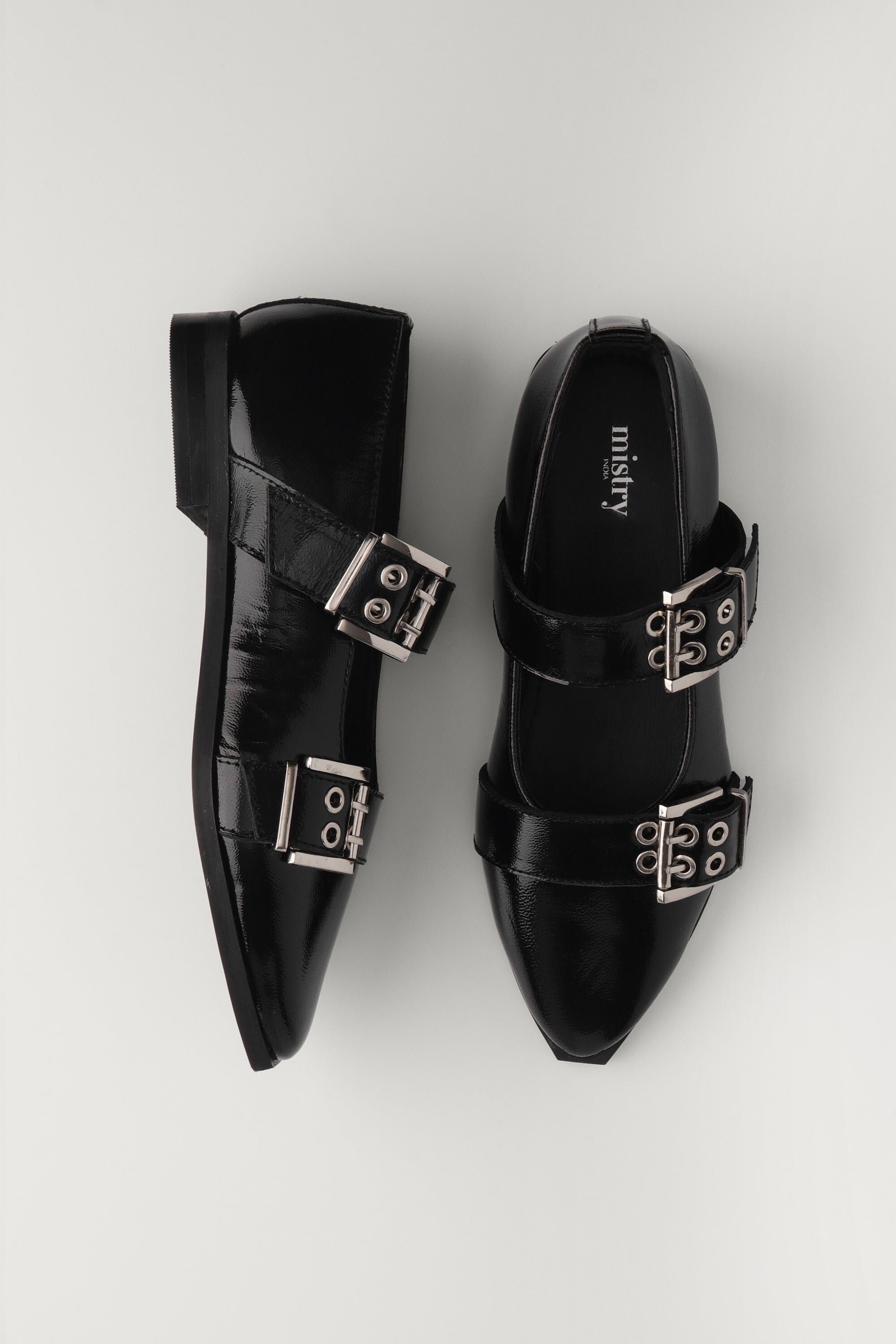 Buckled Ballet Flats in Black Patent Leather