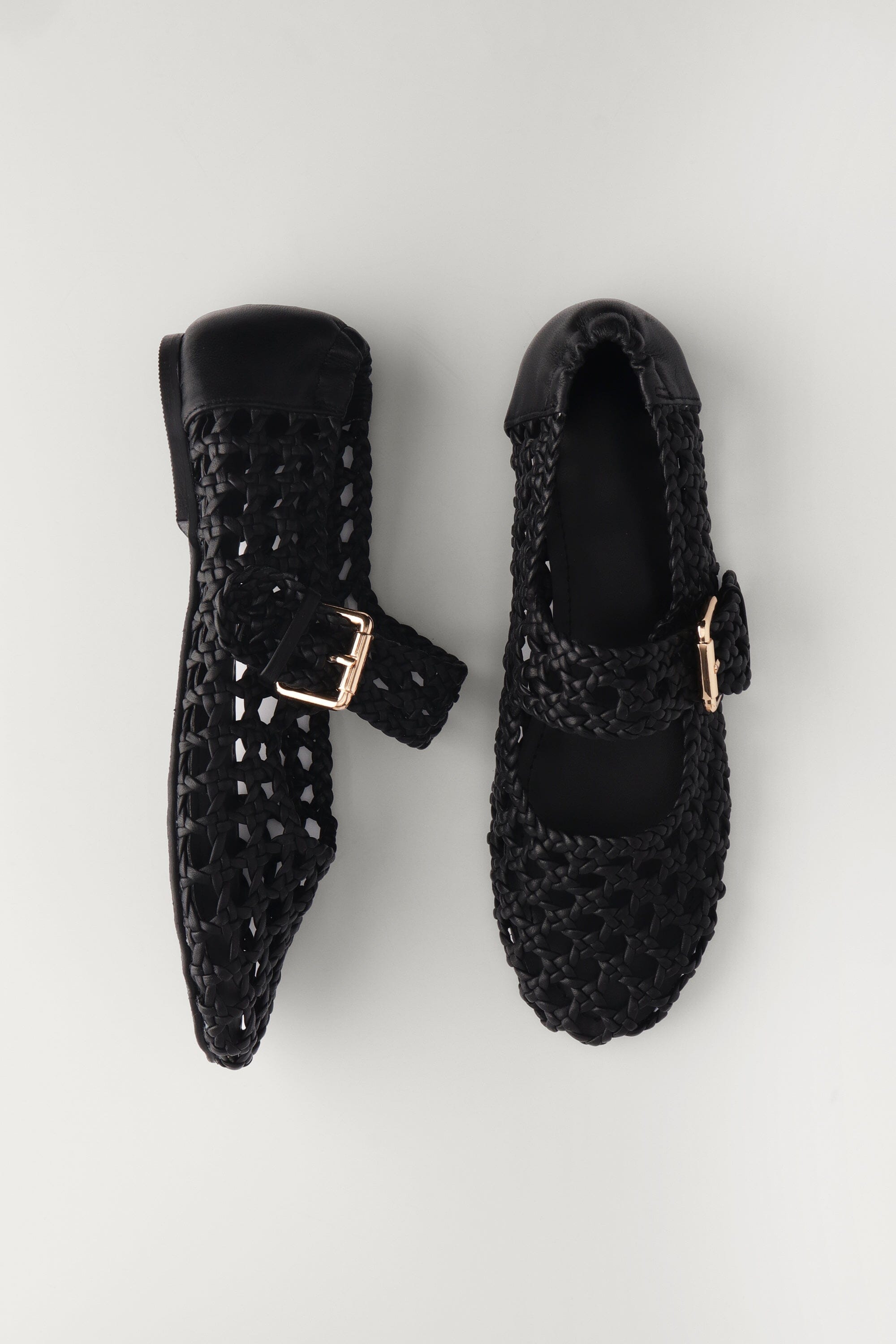 Woven Buckled Flats in Black