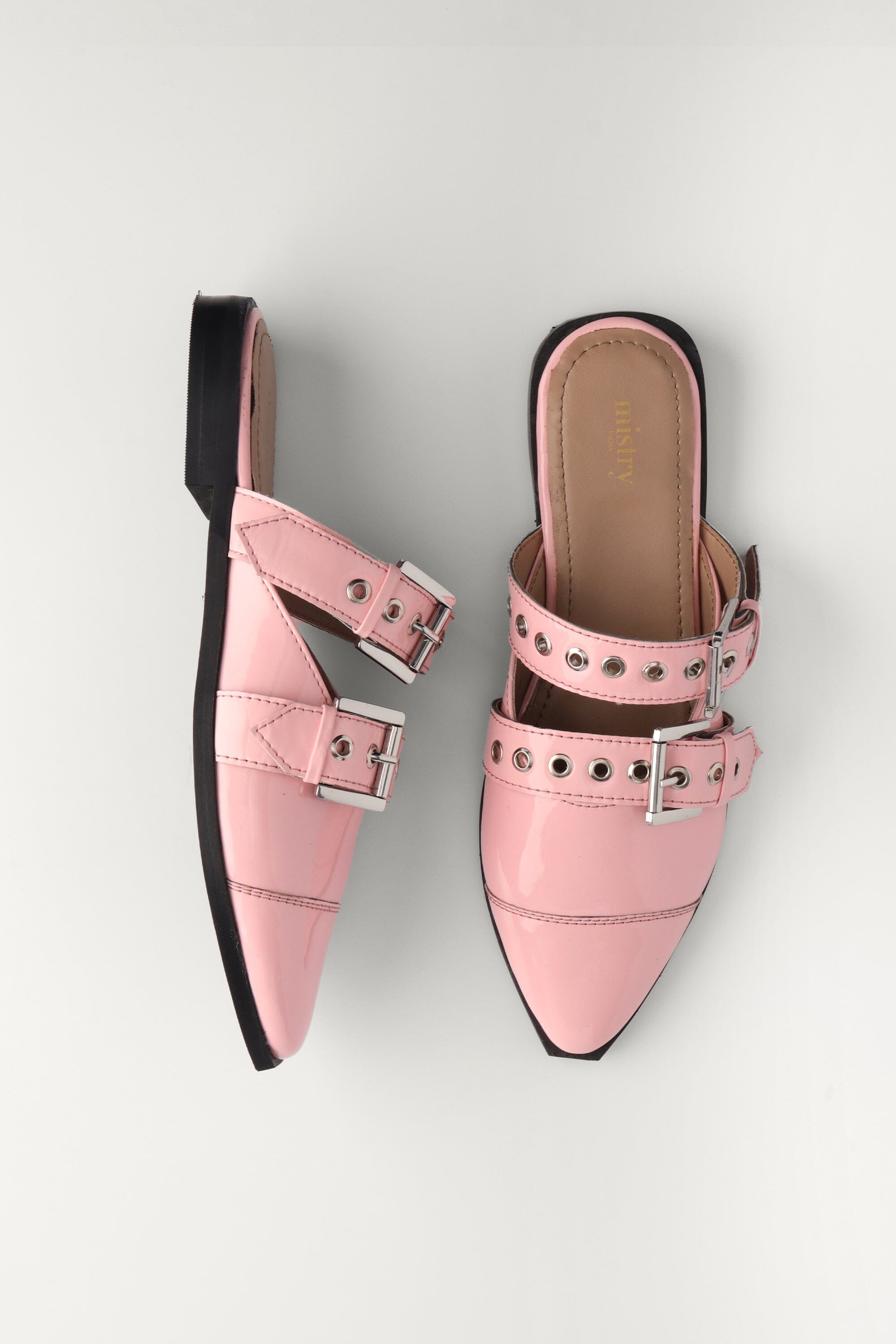 Leather Mules in Pink Patent