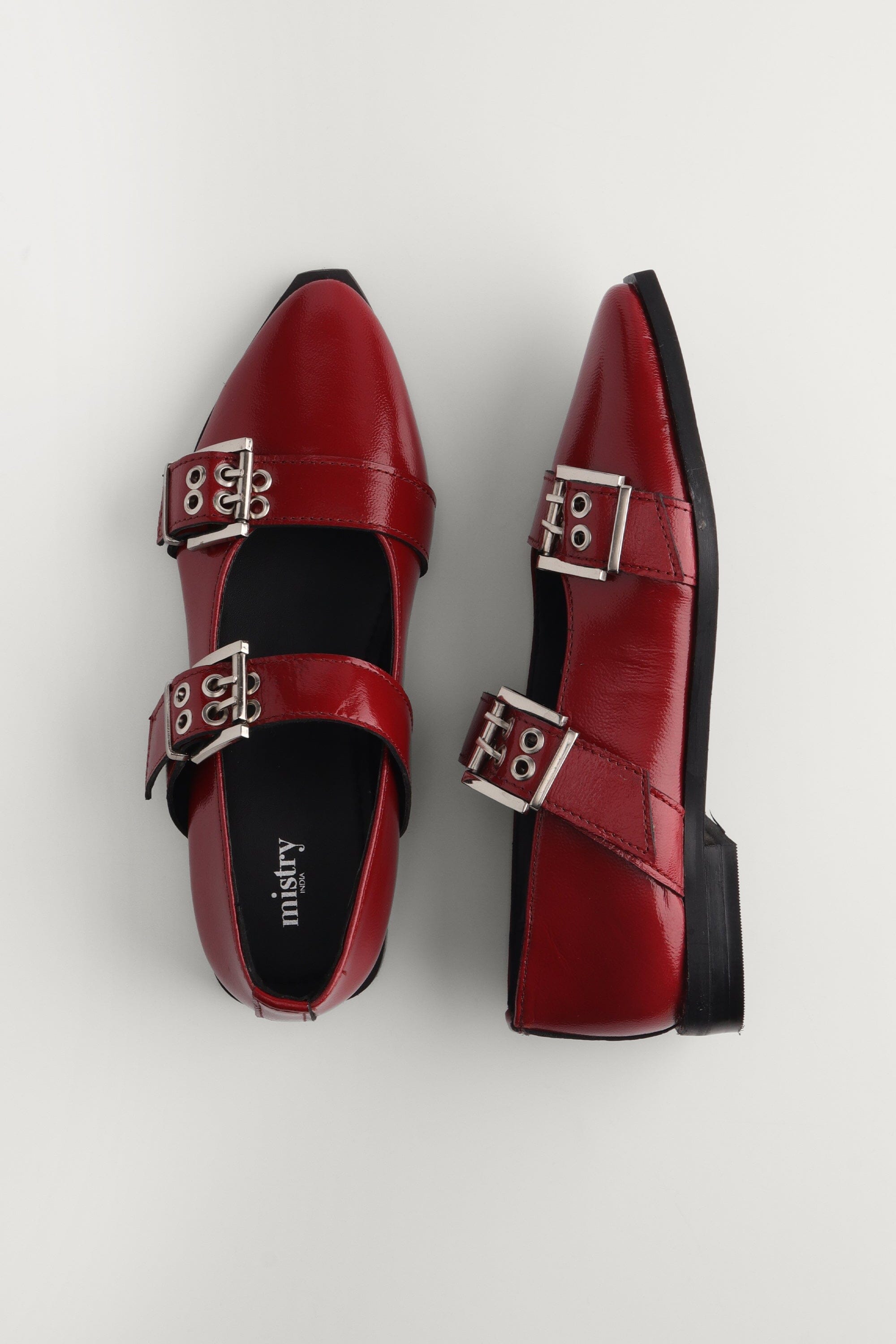 Buckled Ballet Flats in Red Patent Leather